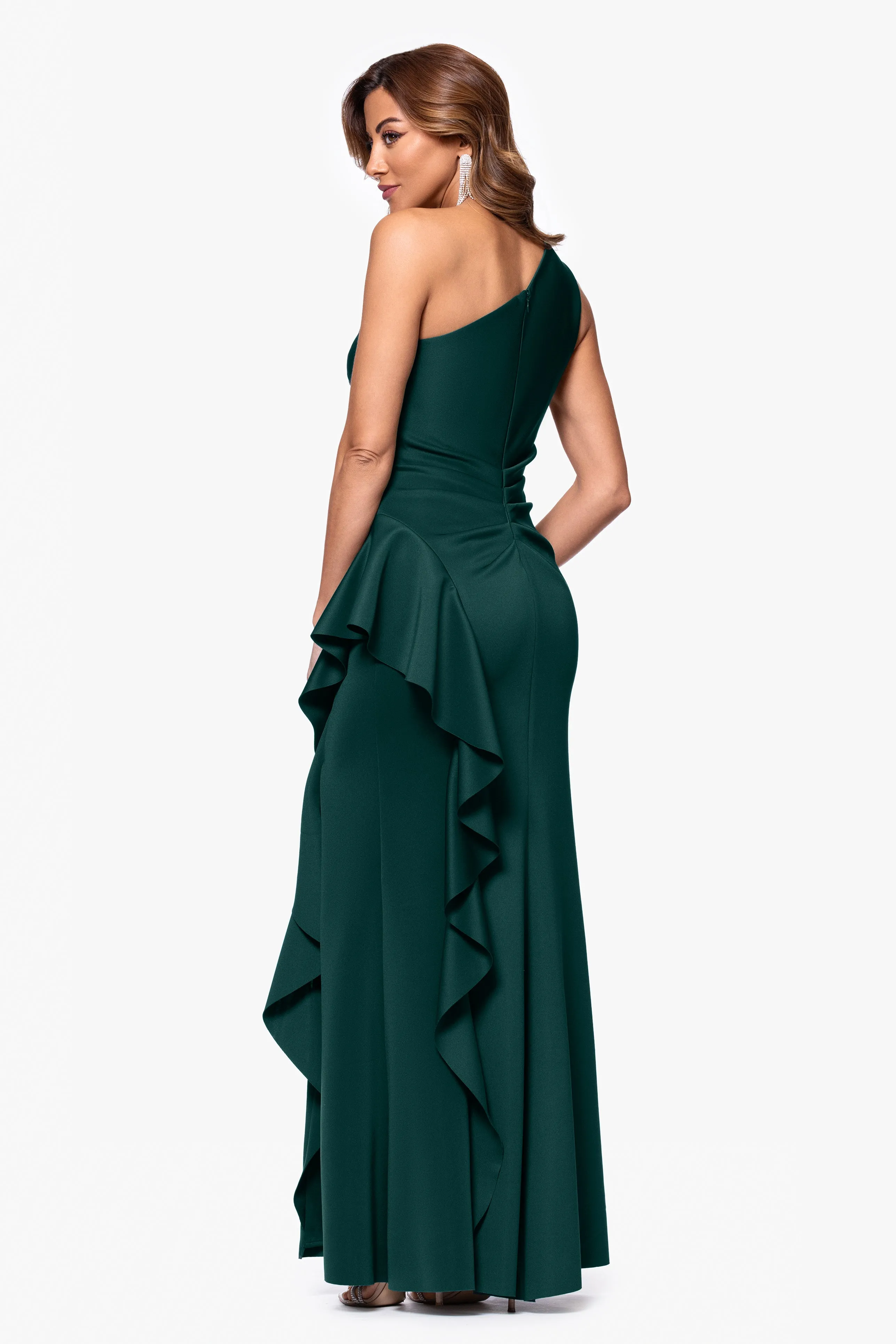 "Flo" Techno Scuba One Shoulder Ruffle Dress sold by Xscape product image thumbnail 3