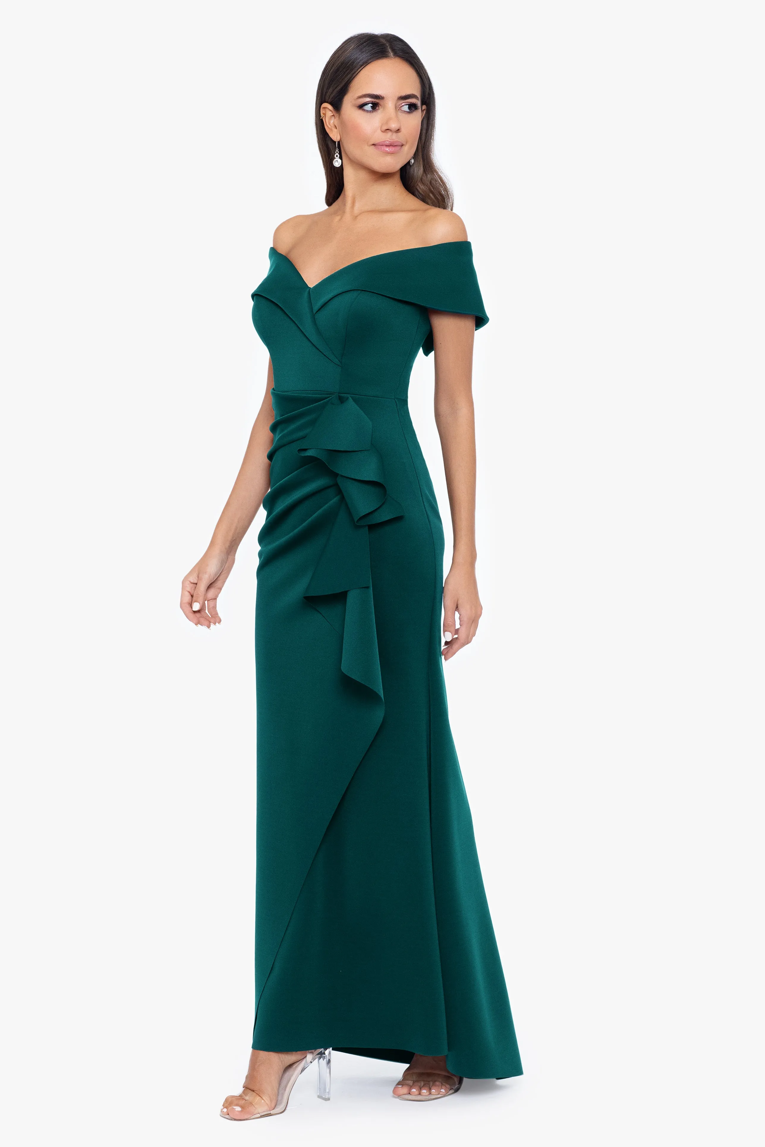 Petite "Patti" Techno Scuba Off The Shoulder Dress sold by Xscape product image thumbnail 4