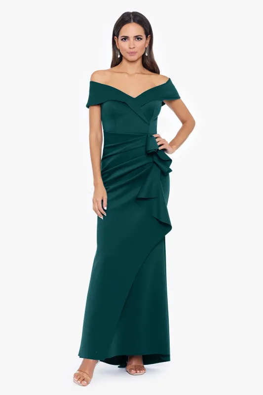 Petite "Patti" Techno Scuba Off The Shoulder Dress made by Xscape