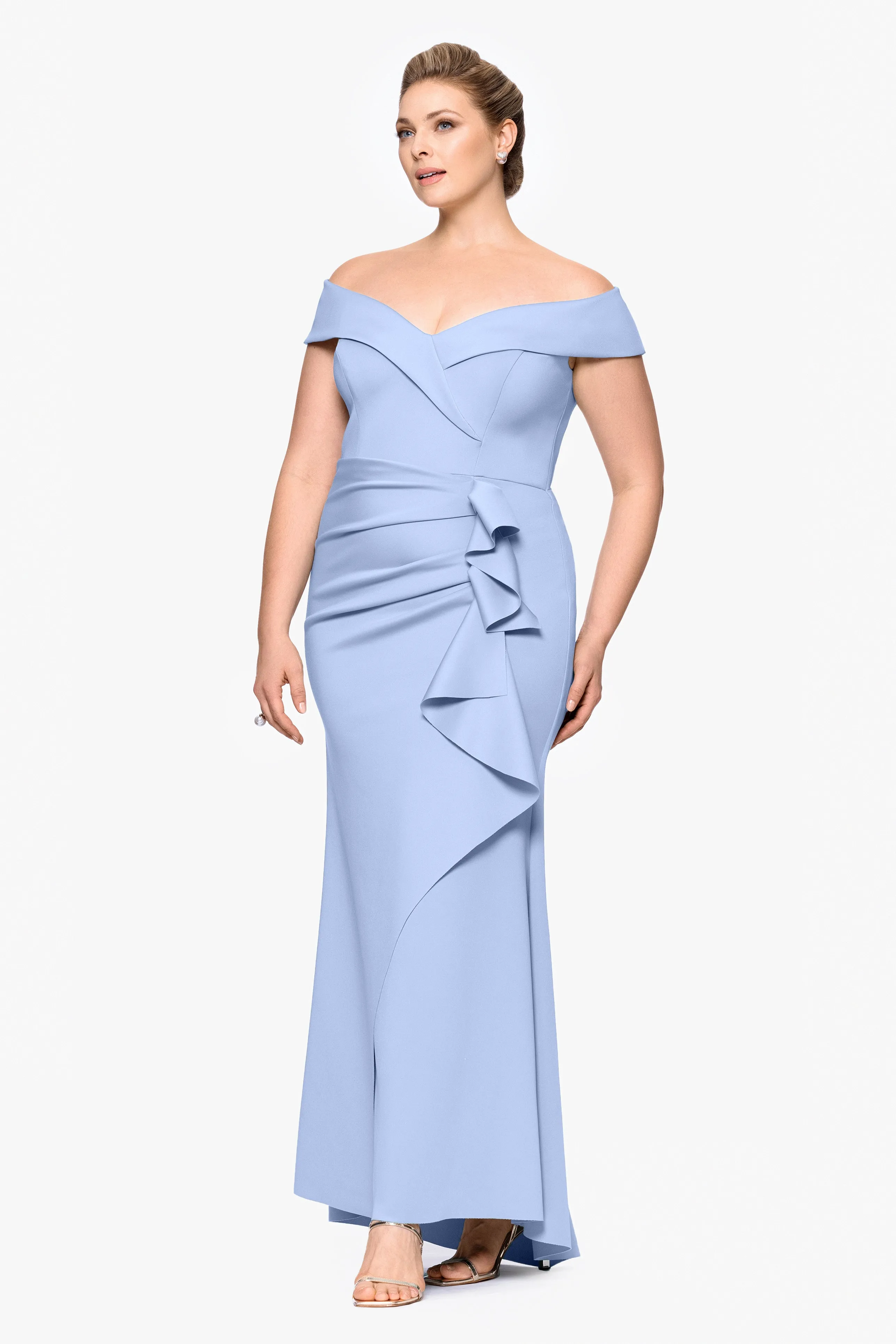 Plus "Patti" Techno Scuba Off The Shoulder Dress sold by Xscape product image thumbnail 4