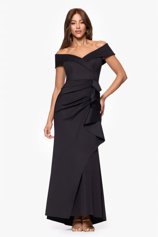 Petite "Patti" Techno Scuba Off The Shoulder Dress made by Xscape