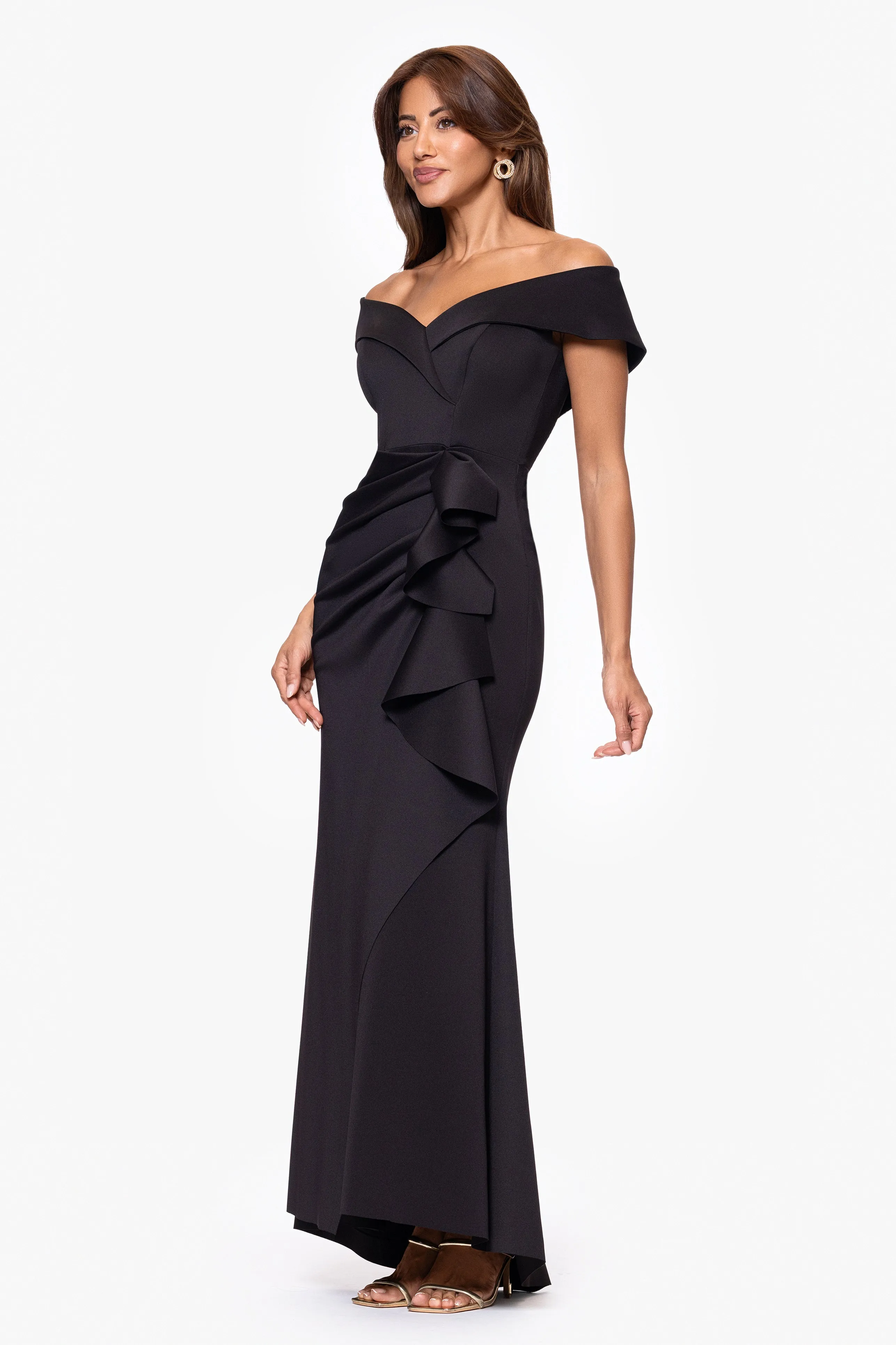 Petite "Patti" Techno Scuba Off The Shoulder Dress sold by Xscape product image thumbnail 4