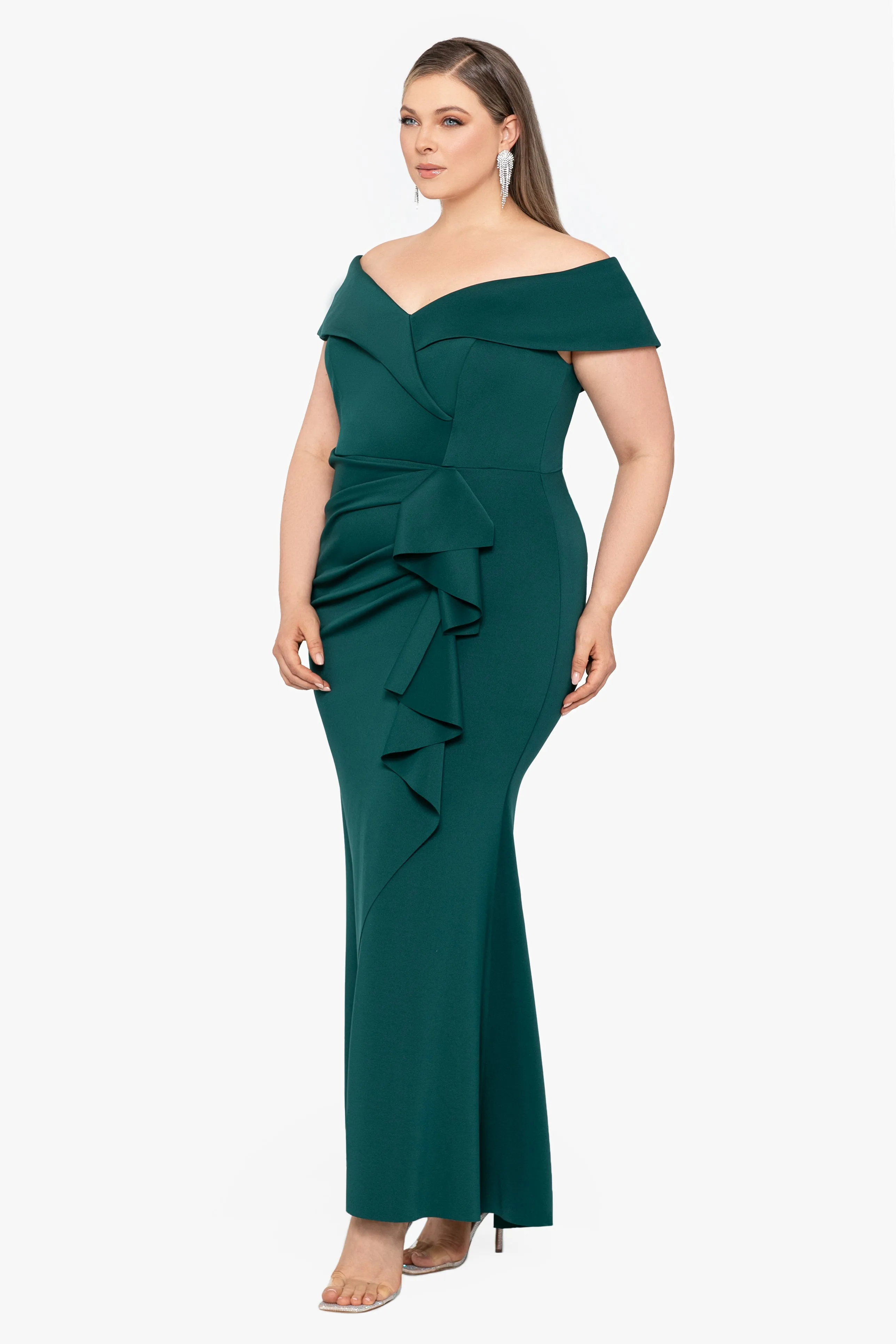 Plus "Patti" Techno Scuba Off The Shoulder Dress sold by Xscape product image thumbnail 3