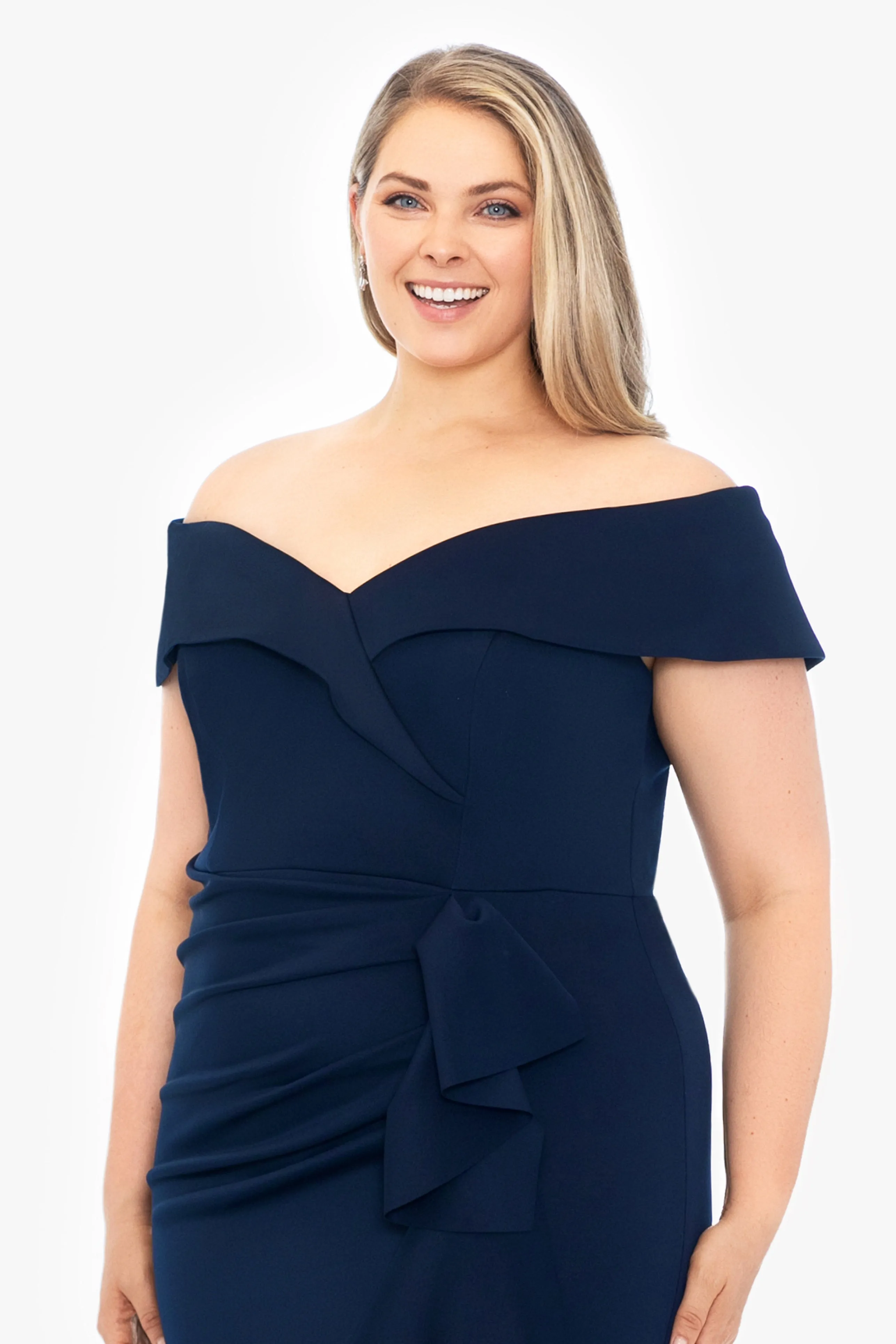 Plus "Patti" Techno Scuba Off The Shoulder Dress sold by Xscape product image thumbnail 5