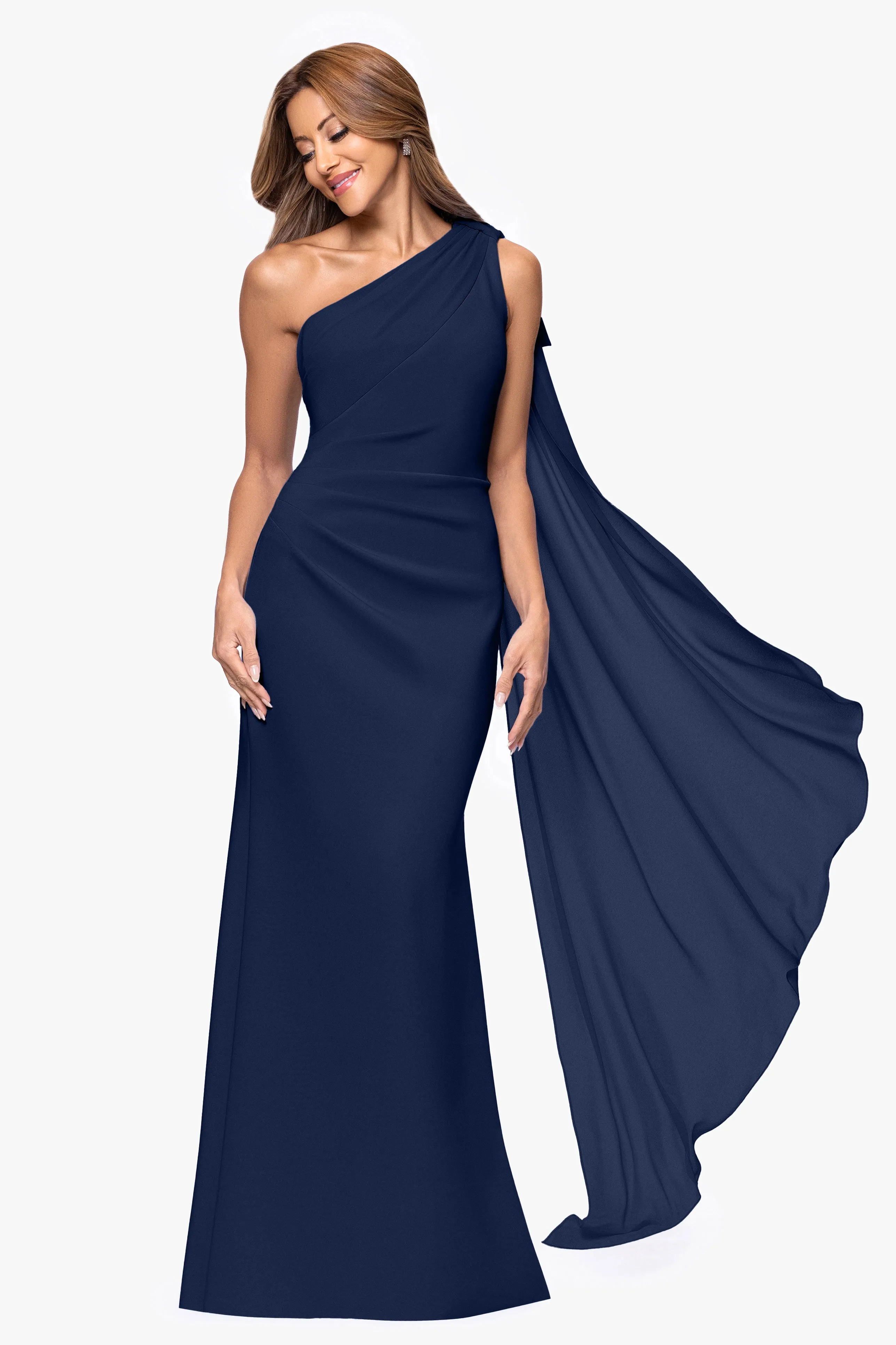 "Gwen" Techno Scuba One Shoulder Sash Dress sold by Xscape product image thumbnail 5