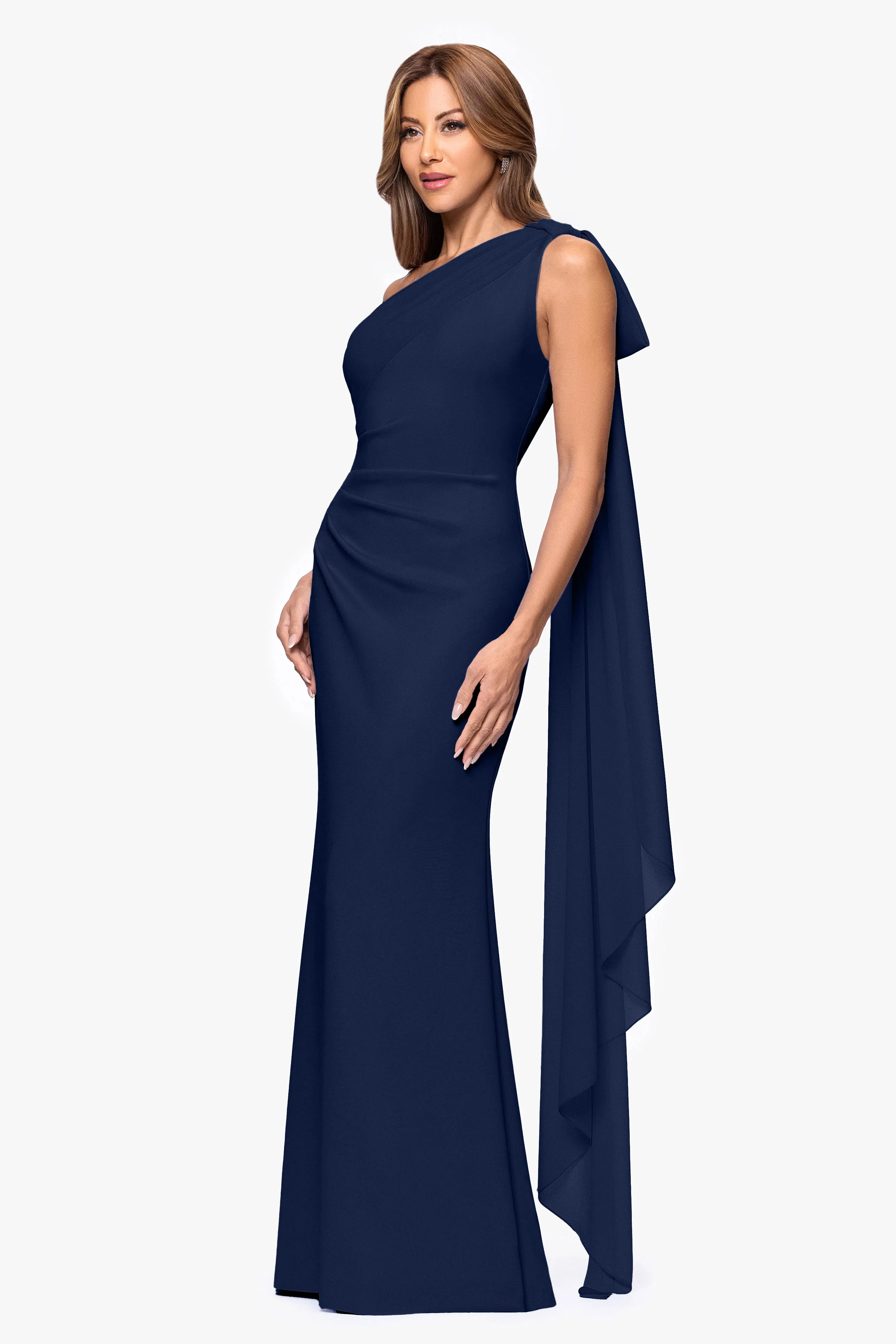 "Gwen" Techno Scuba One Shoulder Sash Dress sold by Xscape product image thumbnail 4
