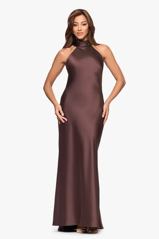 Petite "Ruth" Satin High Tie Neck Backless Dress made by Xscape