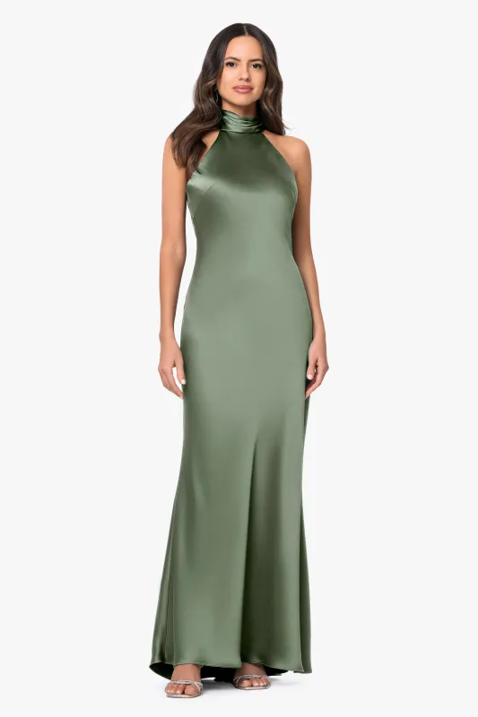 Petite "Ruth" Satin High Tie Neck Backless Dress made by Xscape