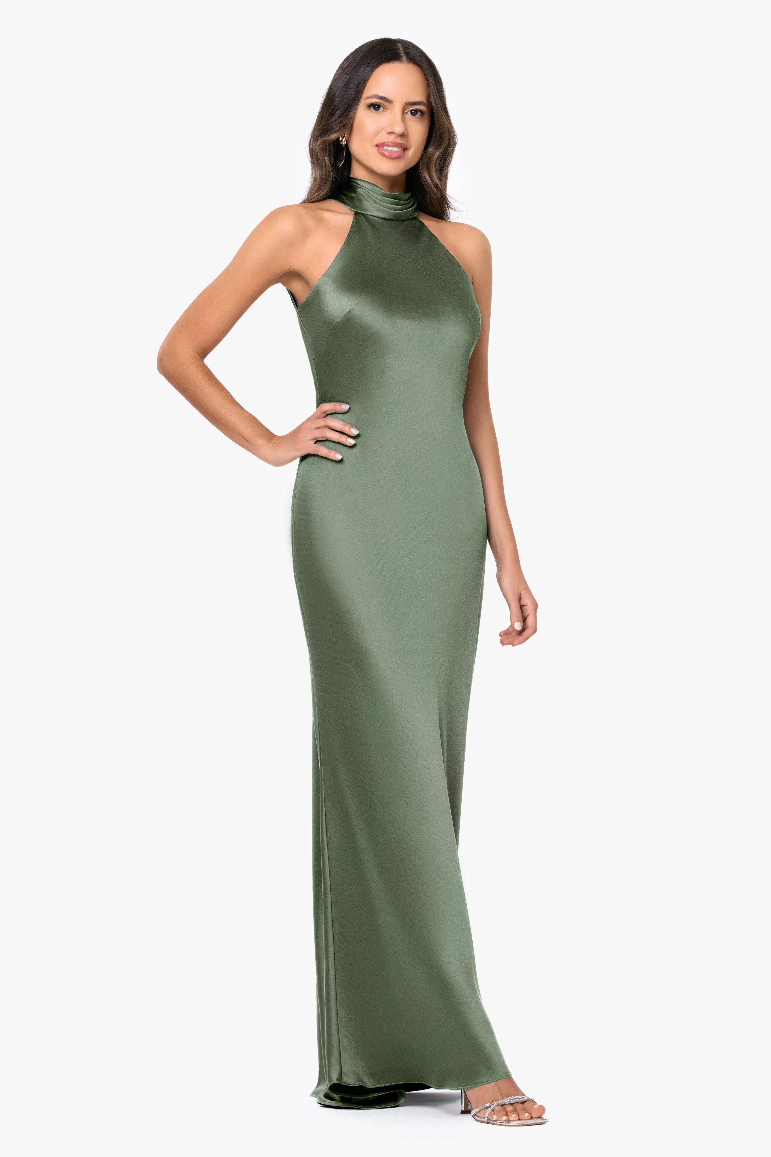 Petite "Ruth" Satin High Tie Neck Backless Dress sold by Xscape product image thumbnail 4