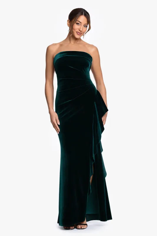 "Dillon" Stretch Velvet Strapless Dress made by Xscape