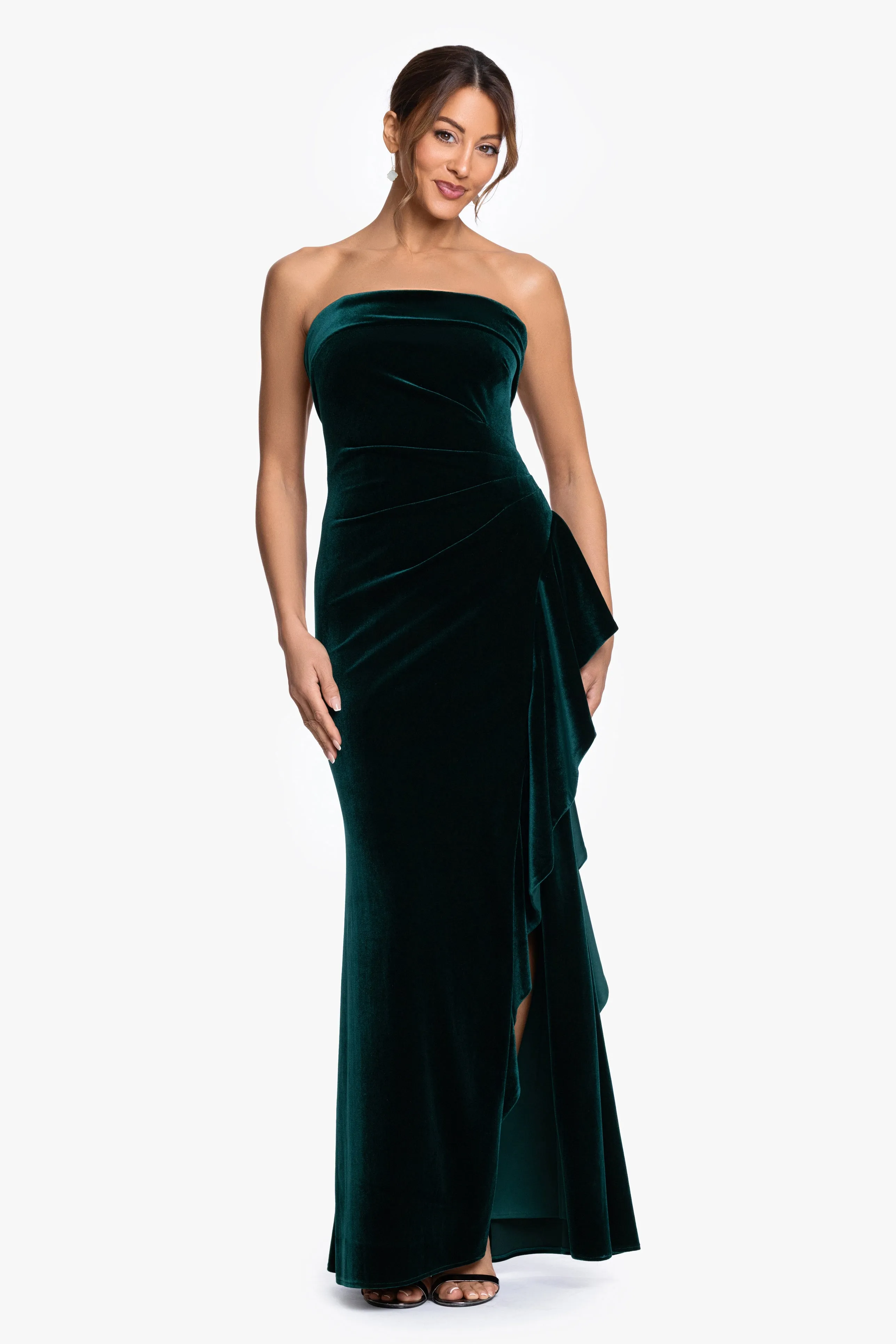 "Dillon" Stretch Velvet Strapless Dress sold by Xscape