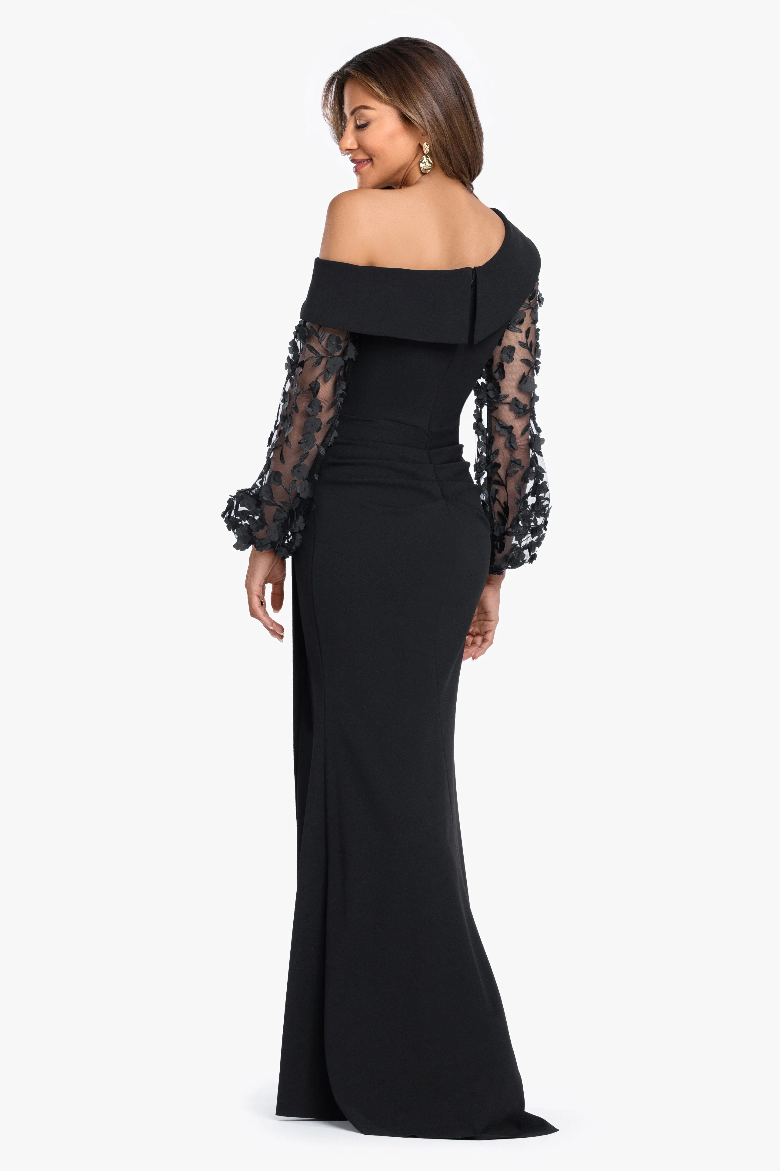 "Ariana" Scuba Crepe Off The Shoulder Long Sleeve Dress sold by Xscape product image thumbnail 3