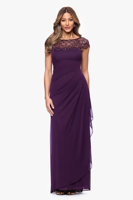 Petite "Khloe" Sheer Matte Jersey Embellished Ruffle Dress made by Xscape