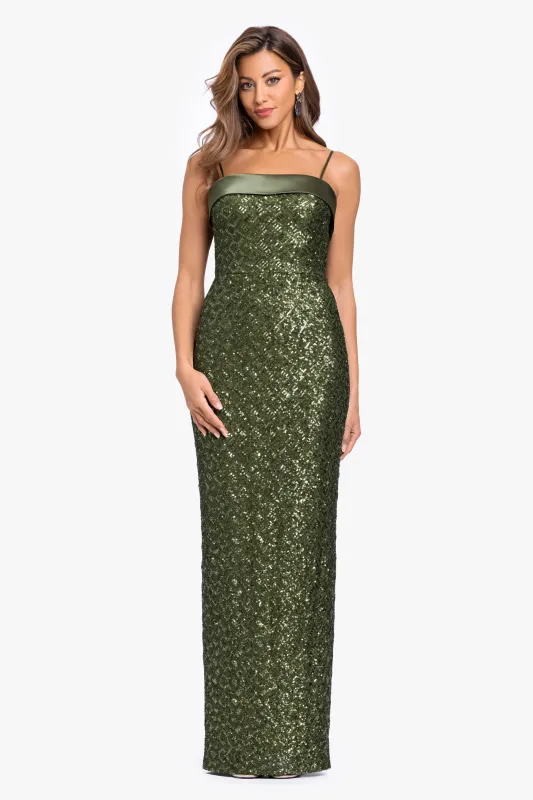 "Gloriana" Sequin Spaghetti Satin Combo Dress made by Xscape