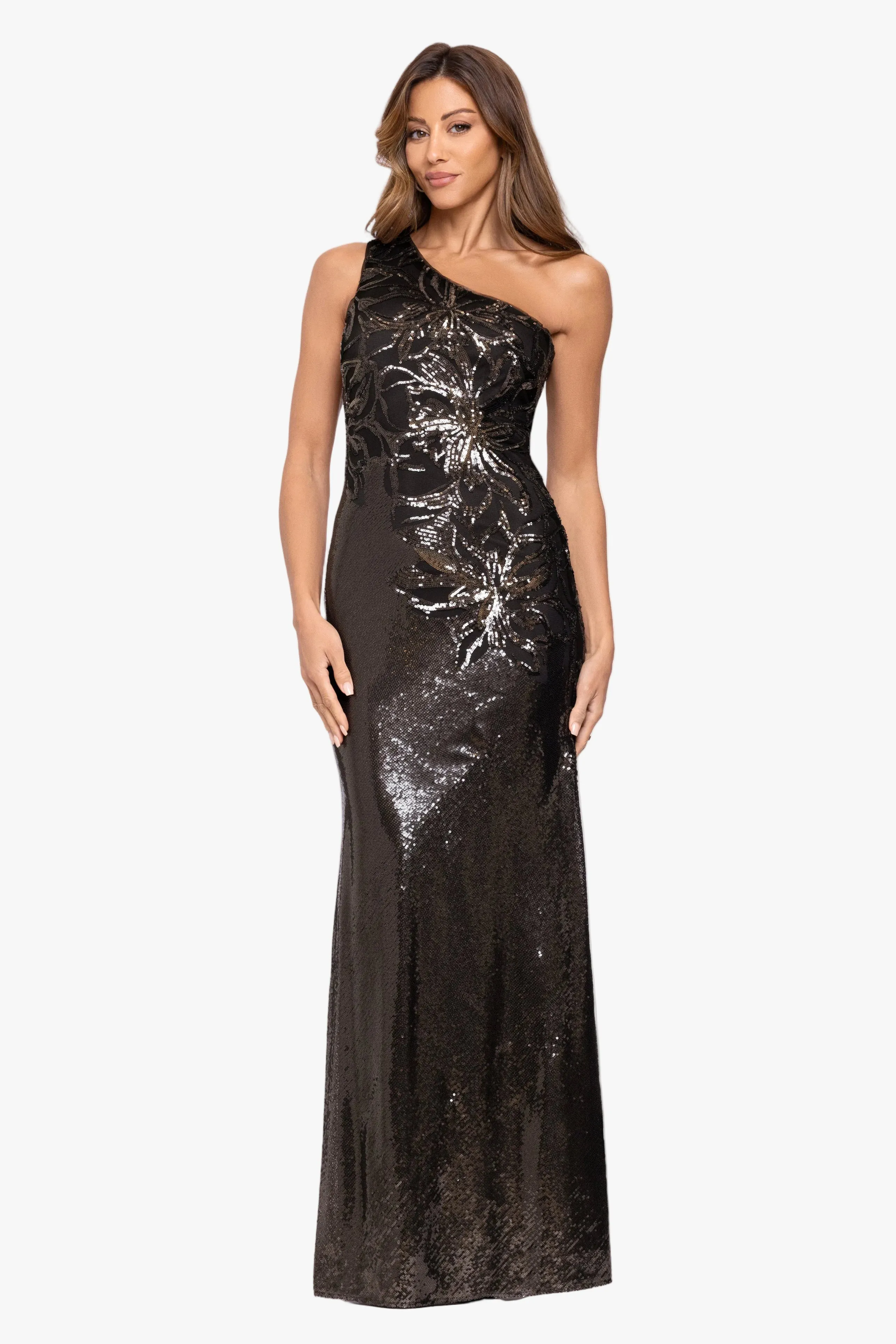 "Aubrey" Sequin One Shoulder Placement Dress sold by Xscape product image thumbnail 5