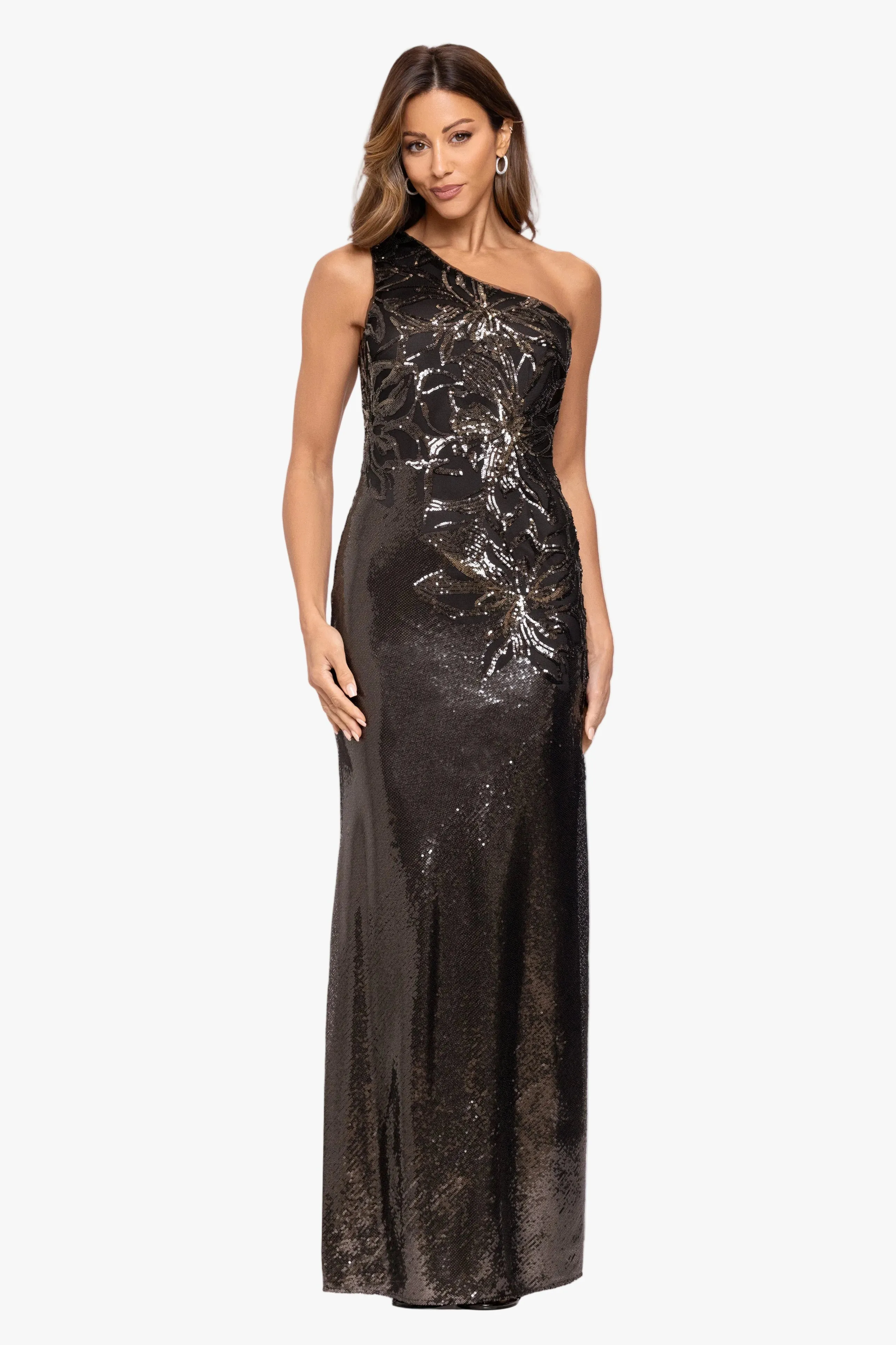 "Aubrey" Sequin One Shoulder Placement Dress sold by Xscape