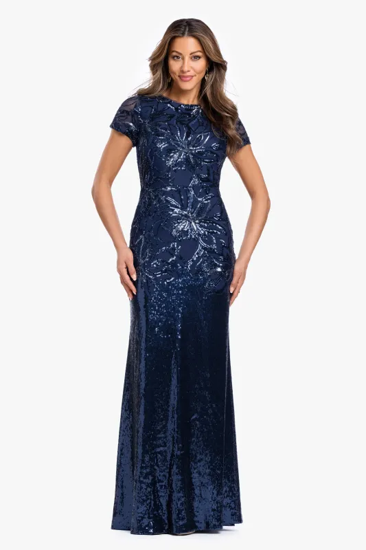 "Violet" Sequin Cap Sleeve Gown made by Xscape