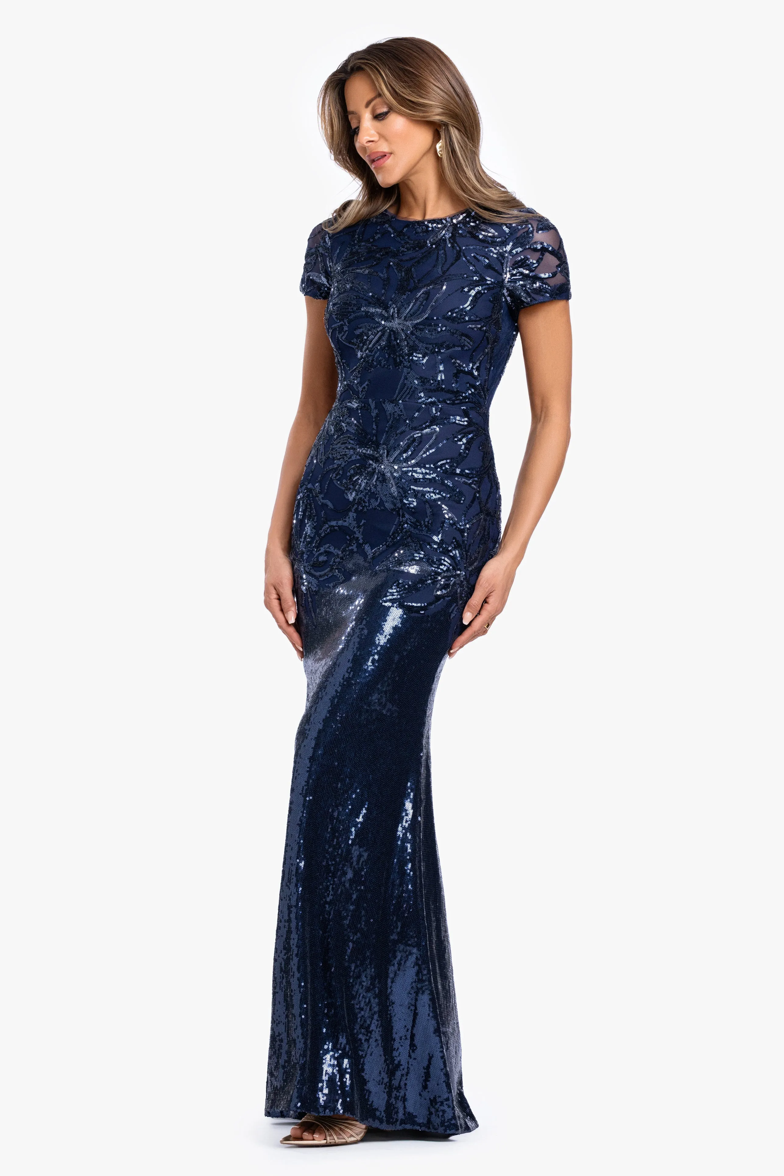 "Violet" Sequin Cap Sleeve Gown sold by Xscape product image thumbnail 4