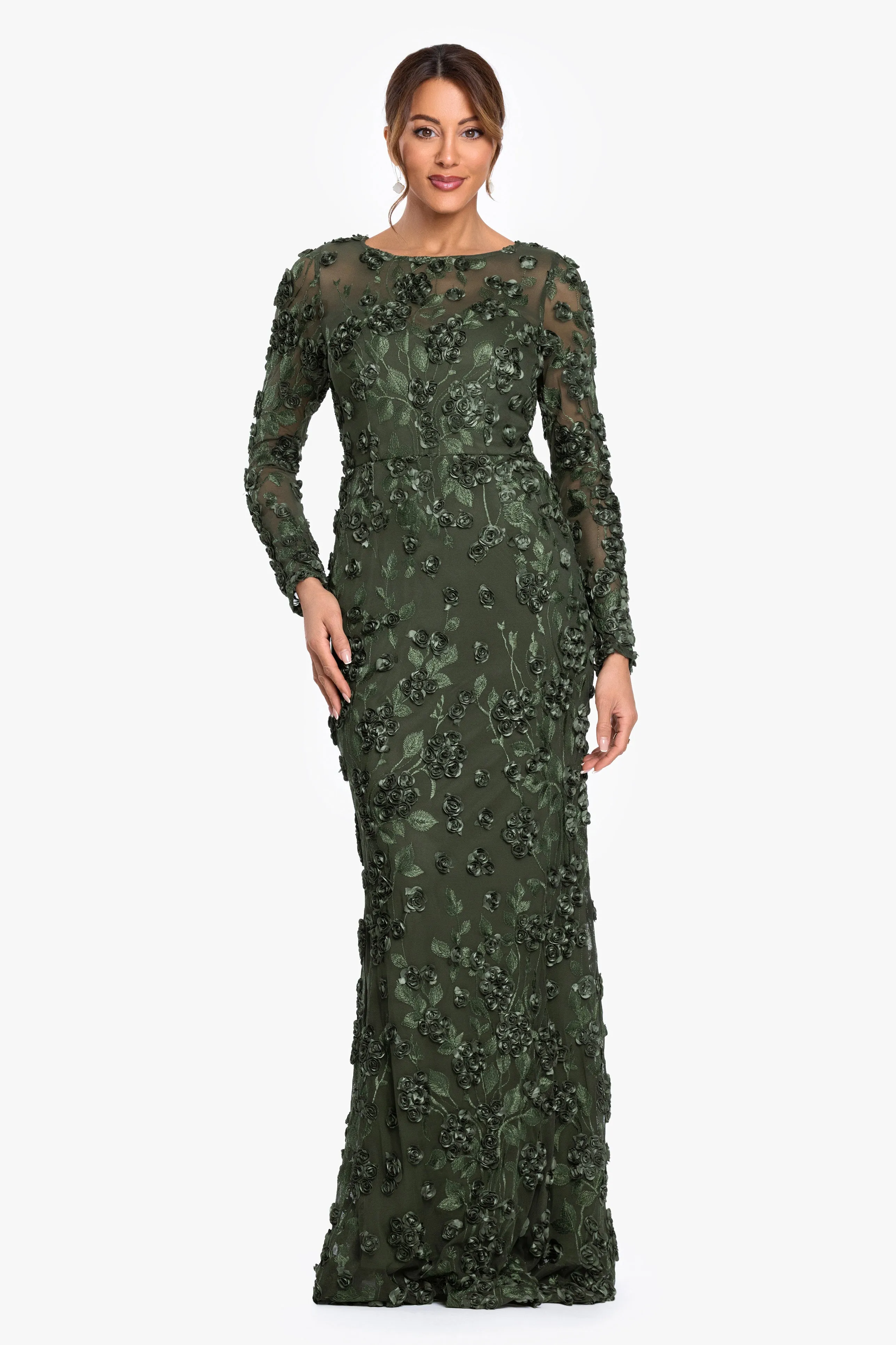 Petite "Ruby" Raised Flowers Long Sleeve Dress sold by Xscape product image thumbnail 2