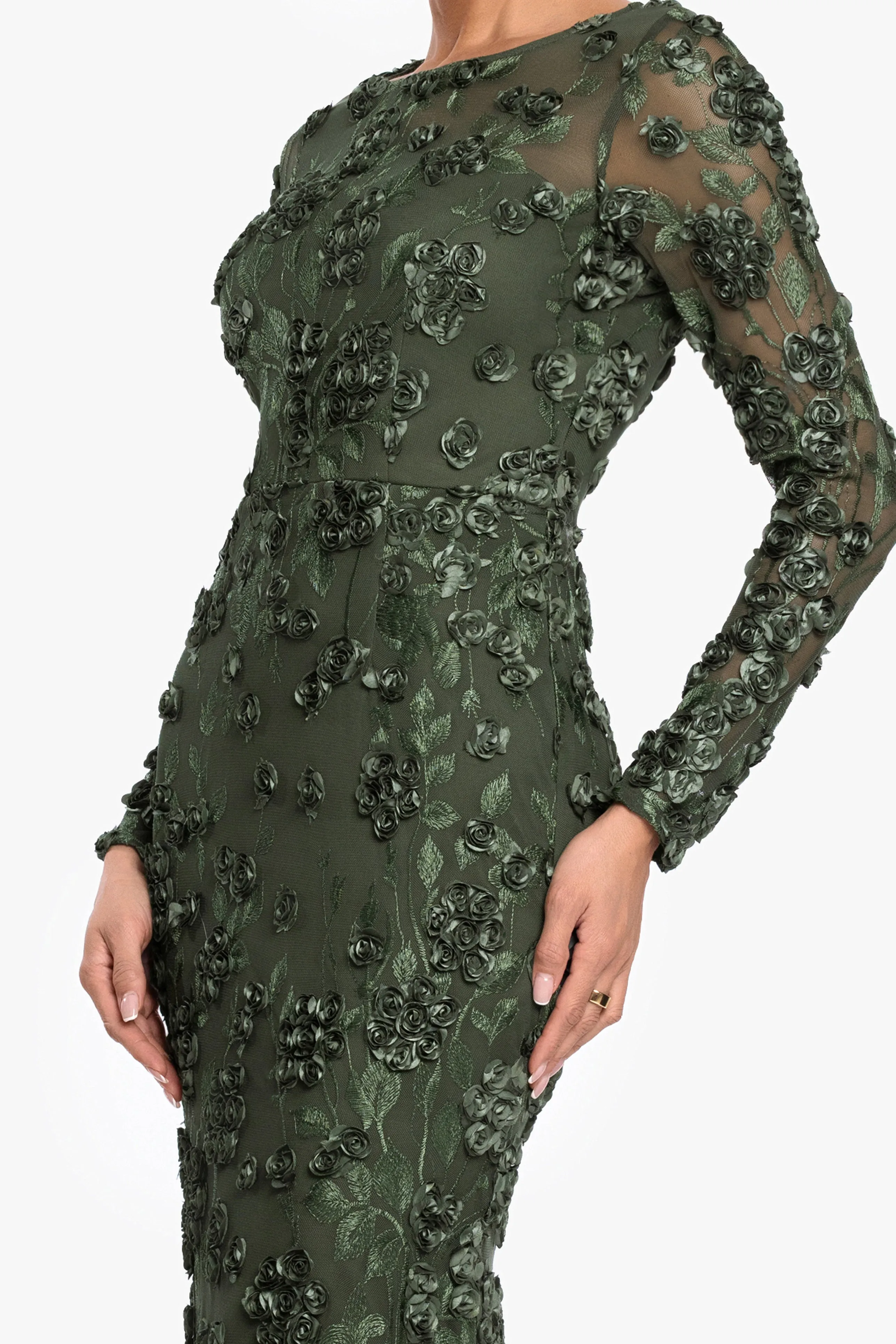 Petite "Ruby" Raised Flowers Long Sleeve Dress sold by Xscape product image thumbnail 3