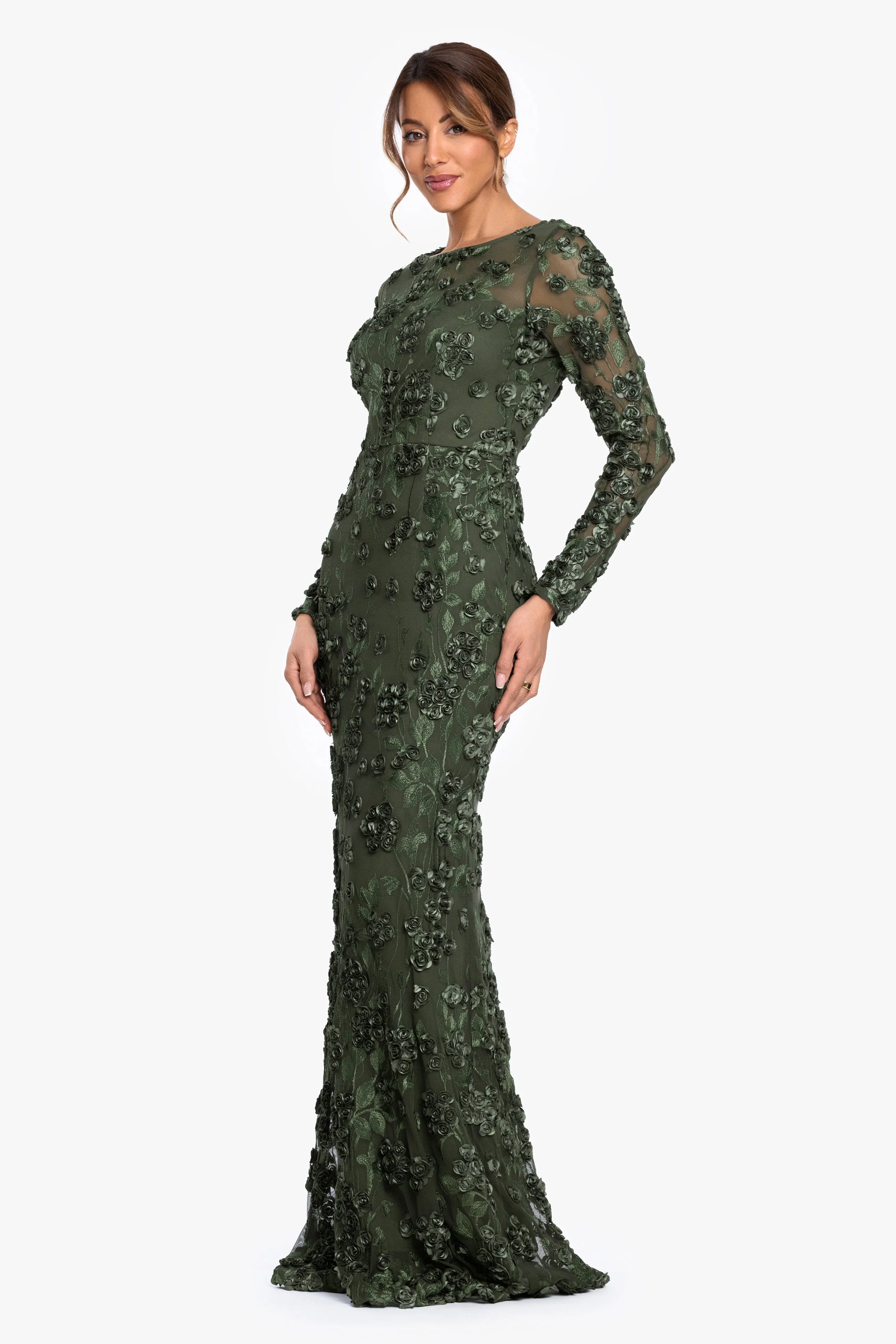 Petite "Ruby" Raised Flowers Long Sleeve Dress sold by Xscape product image thumbnail 5
