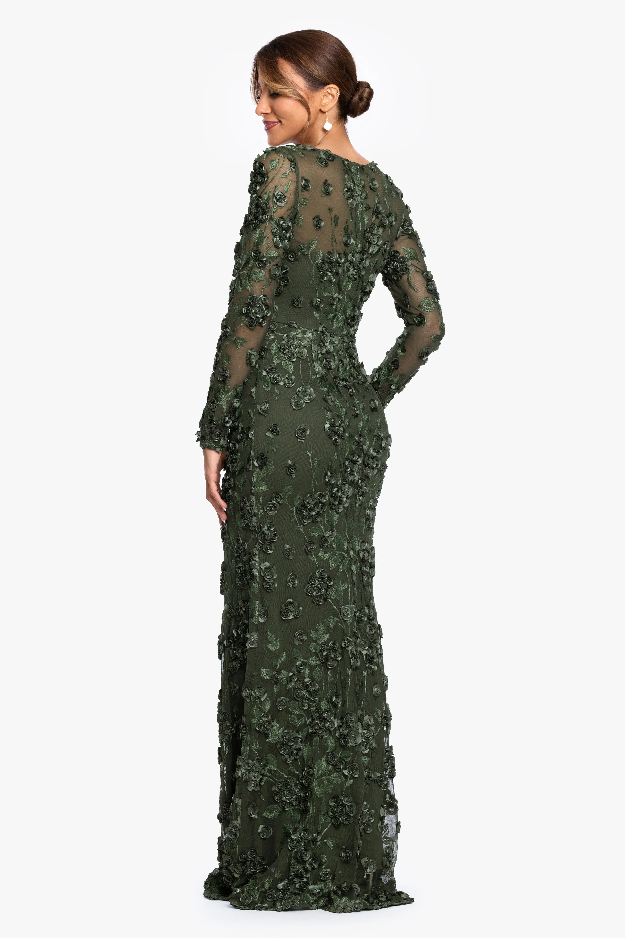 Petite "Ruby" Raised Flowers Long Sleeve Dress sold by Xscape product image thumbnail 4