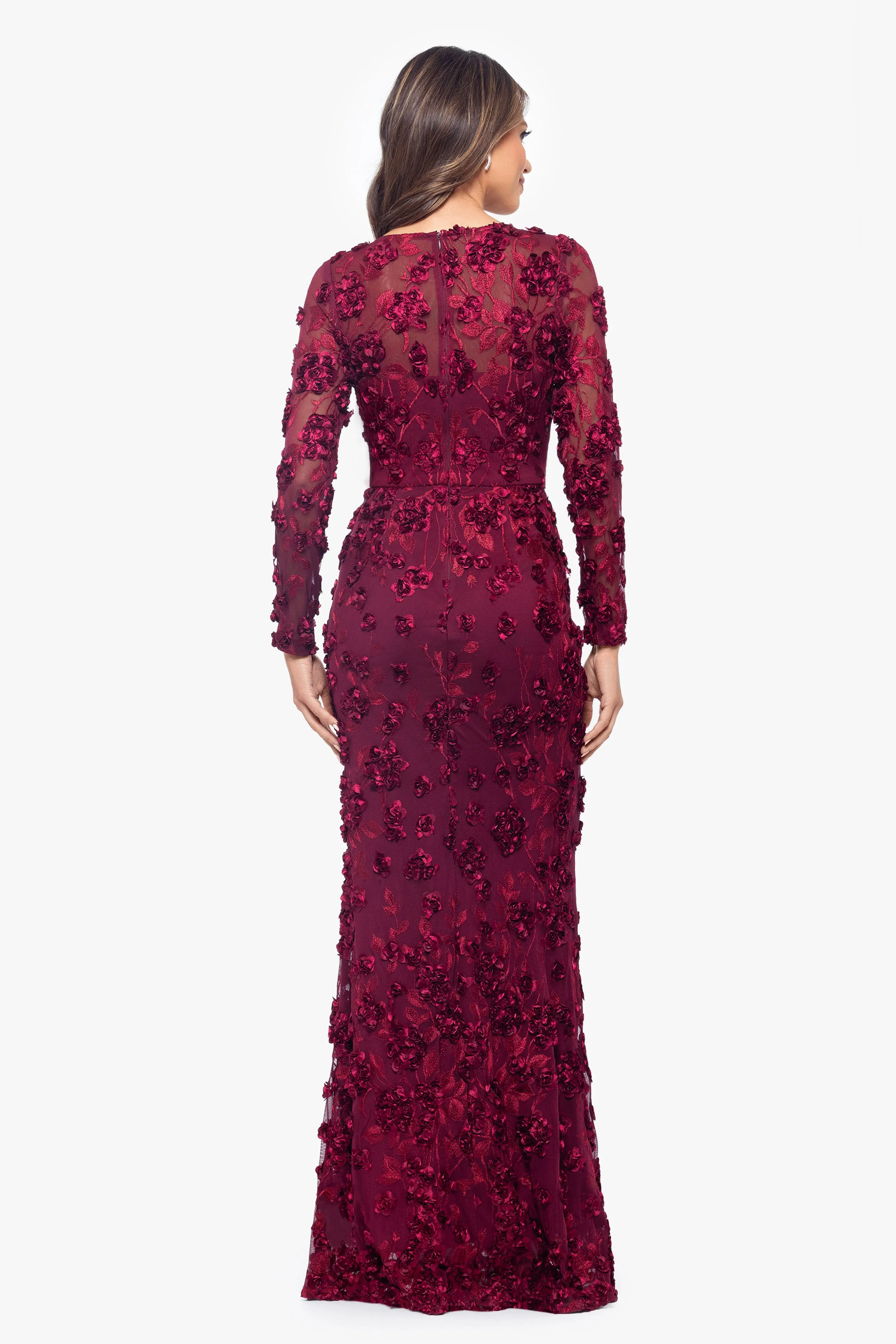 "Ruby" Raised Flowers Long Sleeve Dress sold by Xscape product image thumbnail 3
