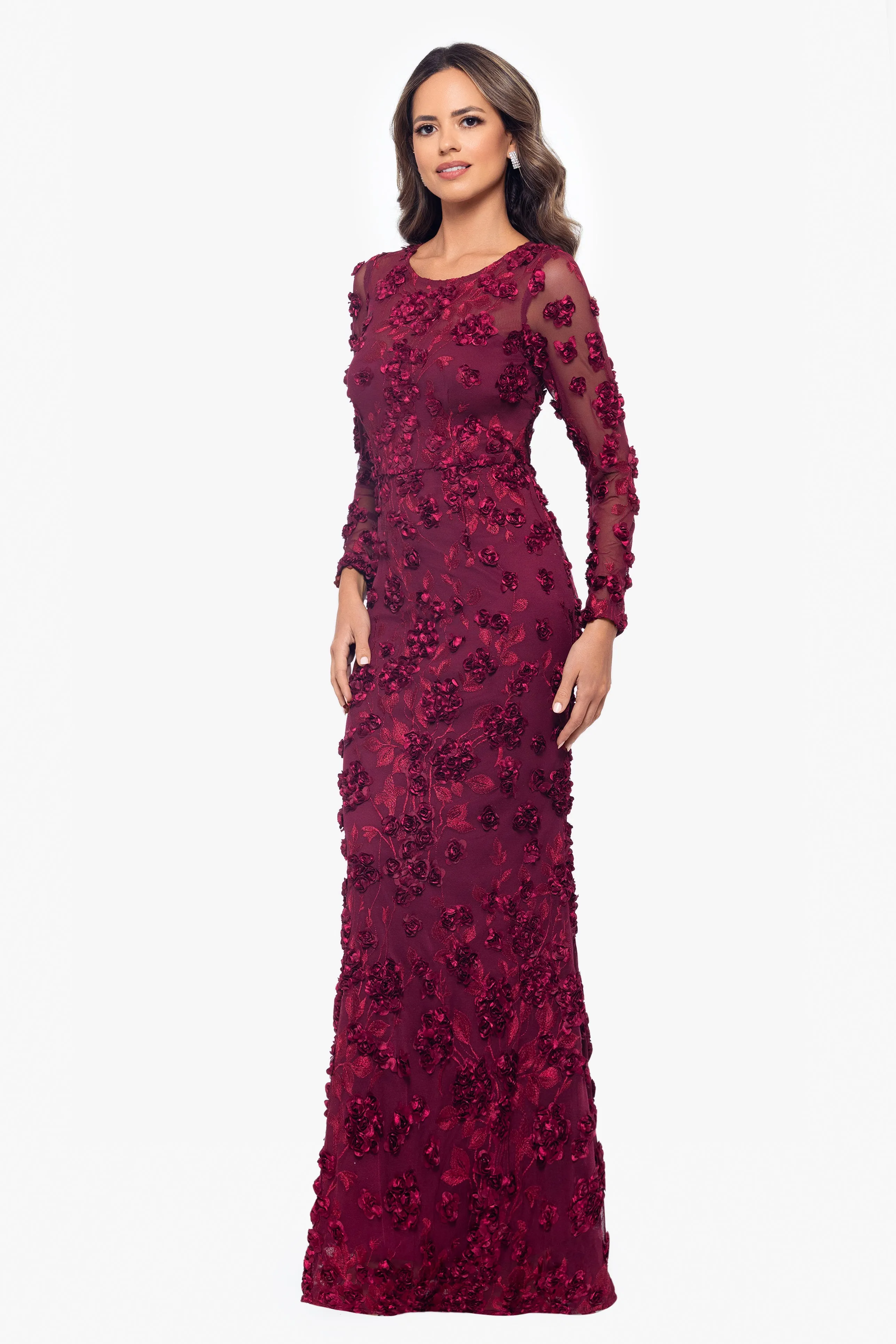 "Ruby" Raised Flowers Long Sleeve Dress sold by Xscape product image thumbnail 4