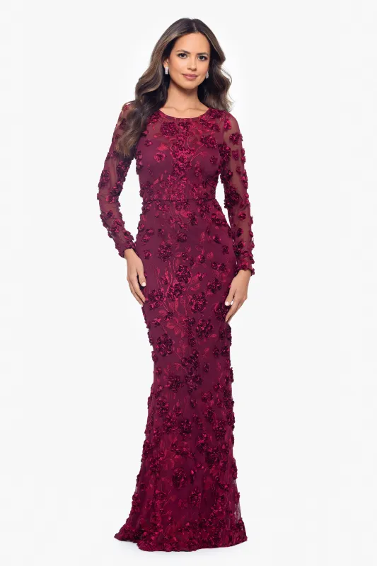 "Ruby" Raised Flowers Long Sleeve Dress made by Xscape