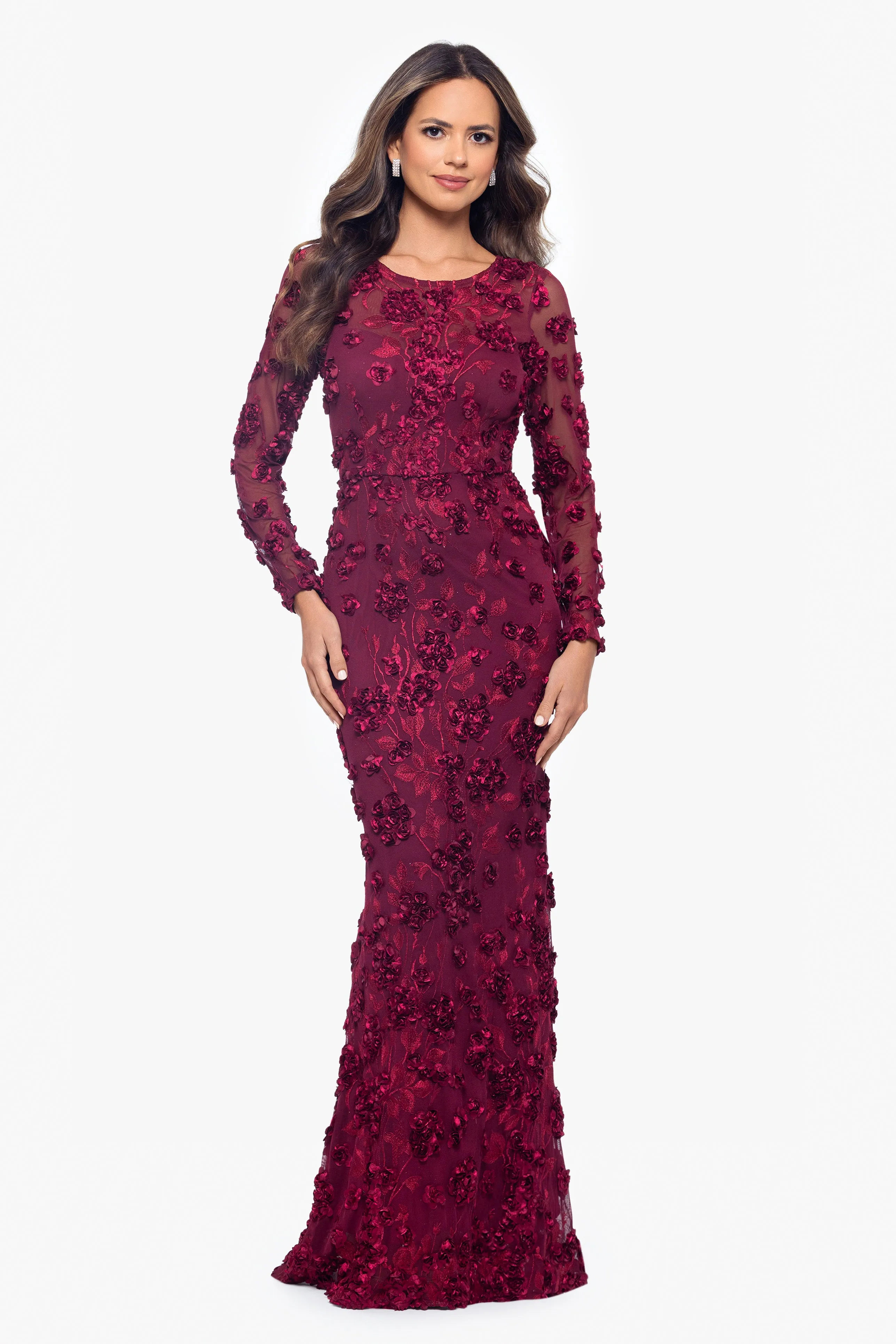 "Ruby" Raised Flowers Long Sleeve Dress sold by Xscape