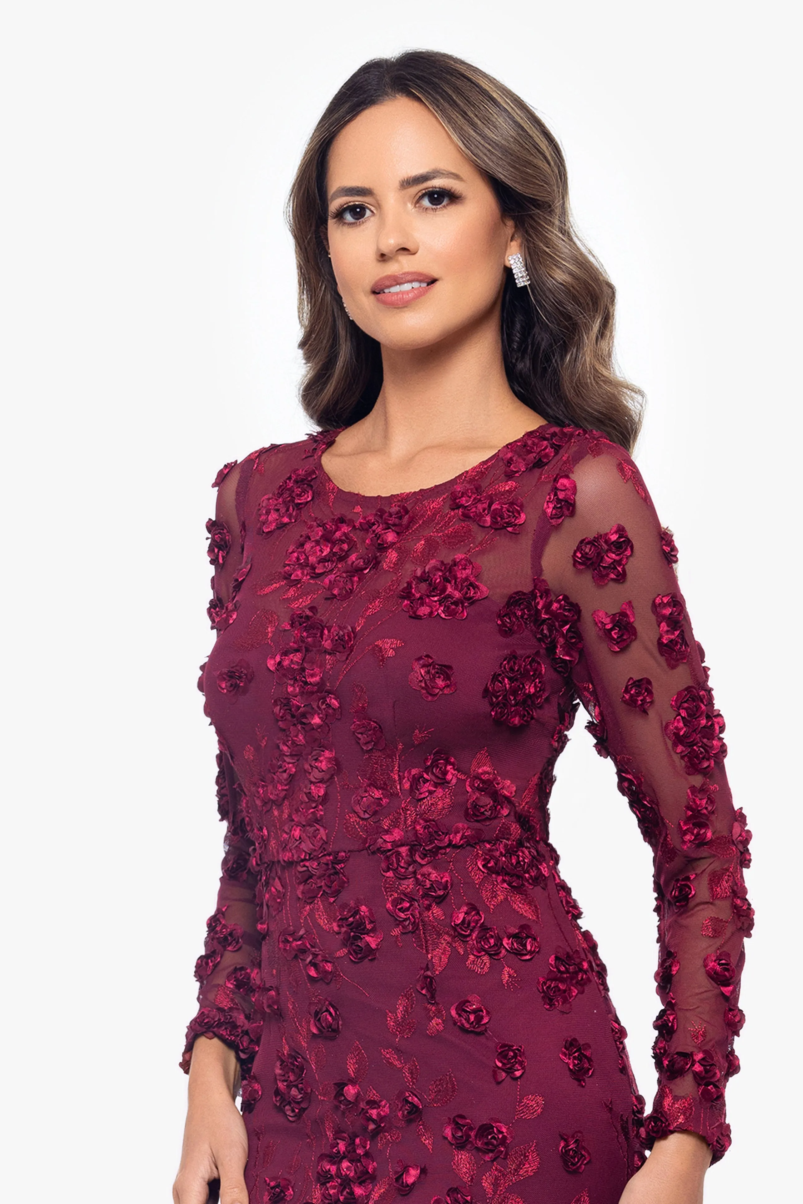 "Ruby" Raised Flowers Long Sleeve Dress sold by Xscape product image thumbnail 2