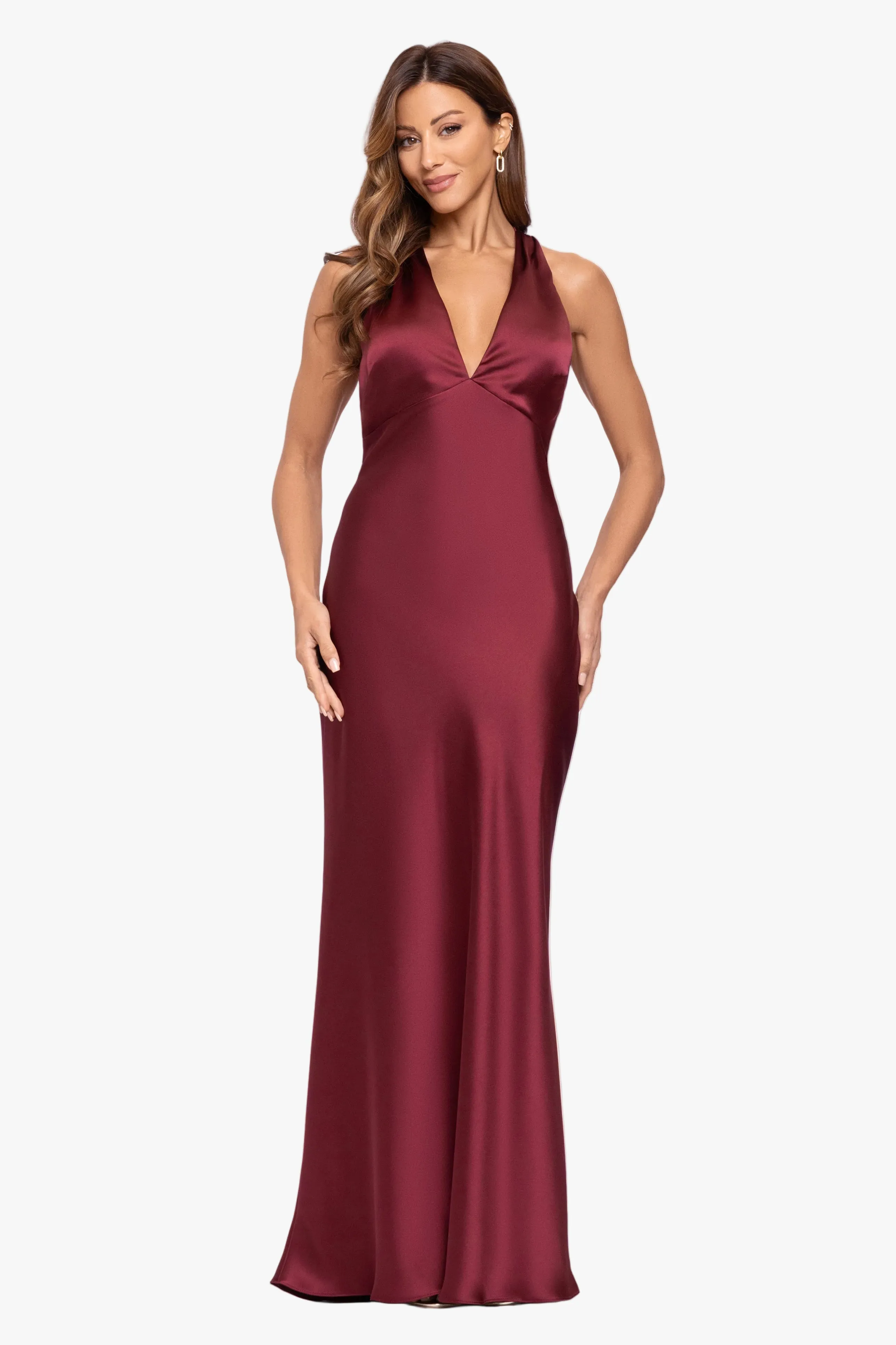 "Jade" Satin Tie Neck Ruched Dress sold by Xscape