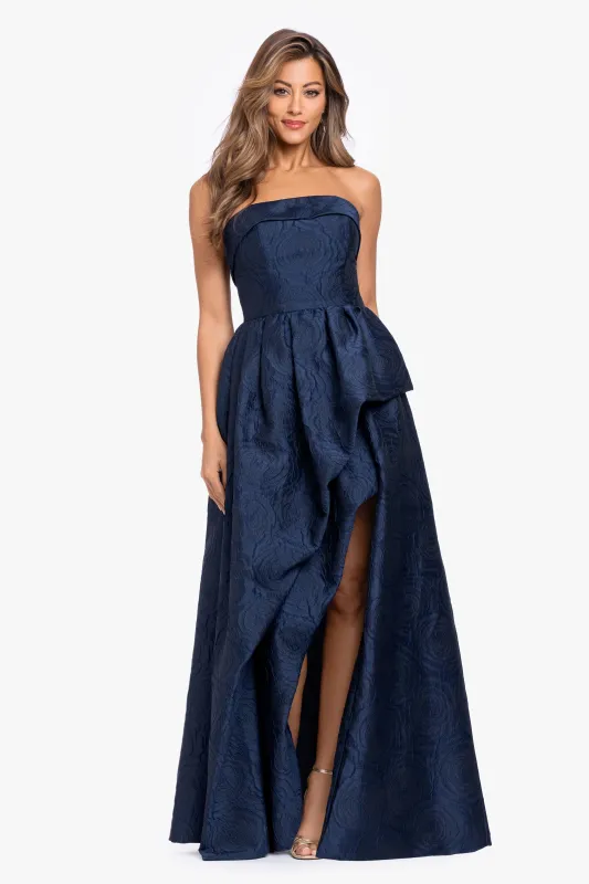 "Theo" Brocade Strapless Ruffle Dress made by Xscape