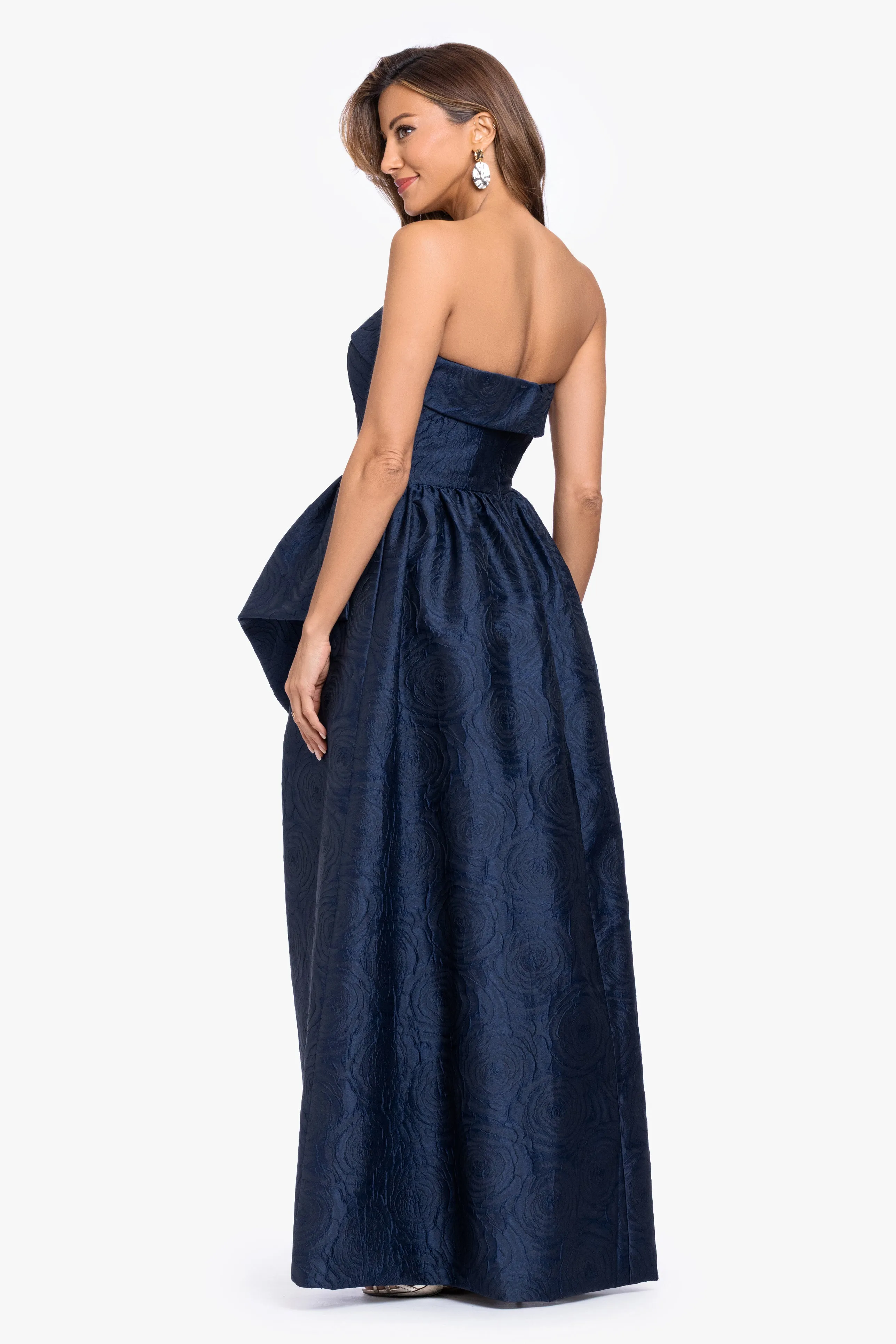 "Theo" Brocade Strapless Ruffle Dress sold by Xscape product image thumbnail 3