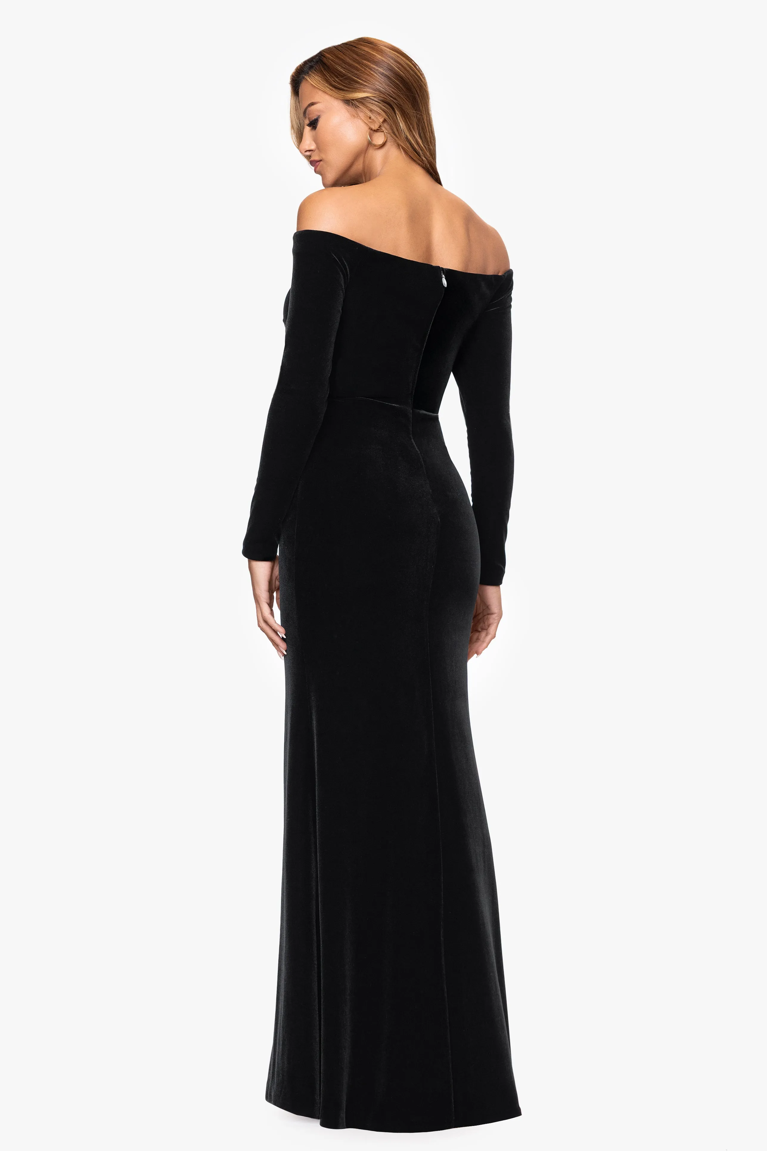 "Danni" Velvet Off The Shoulder Long Sleeve Dress sold by Xscape product image thumbnail 3