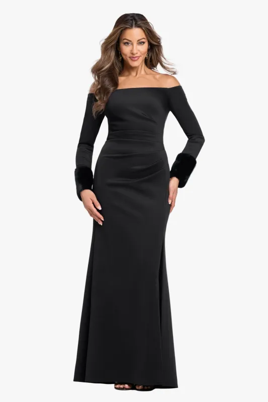 "Carolina" Techno Scuba Off The Shoulder Fur Sleeve Dress made by Xscape