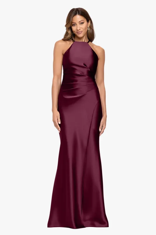 "Iliana" Satin Tie Neck Rouch Back Dress made by Xscape