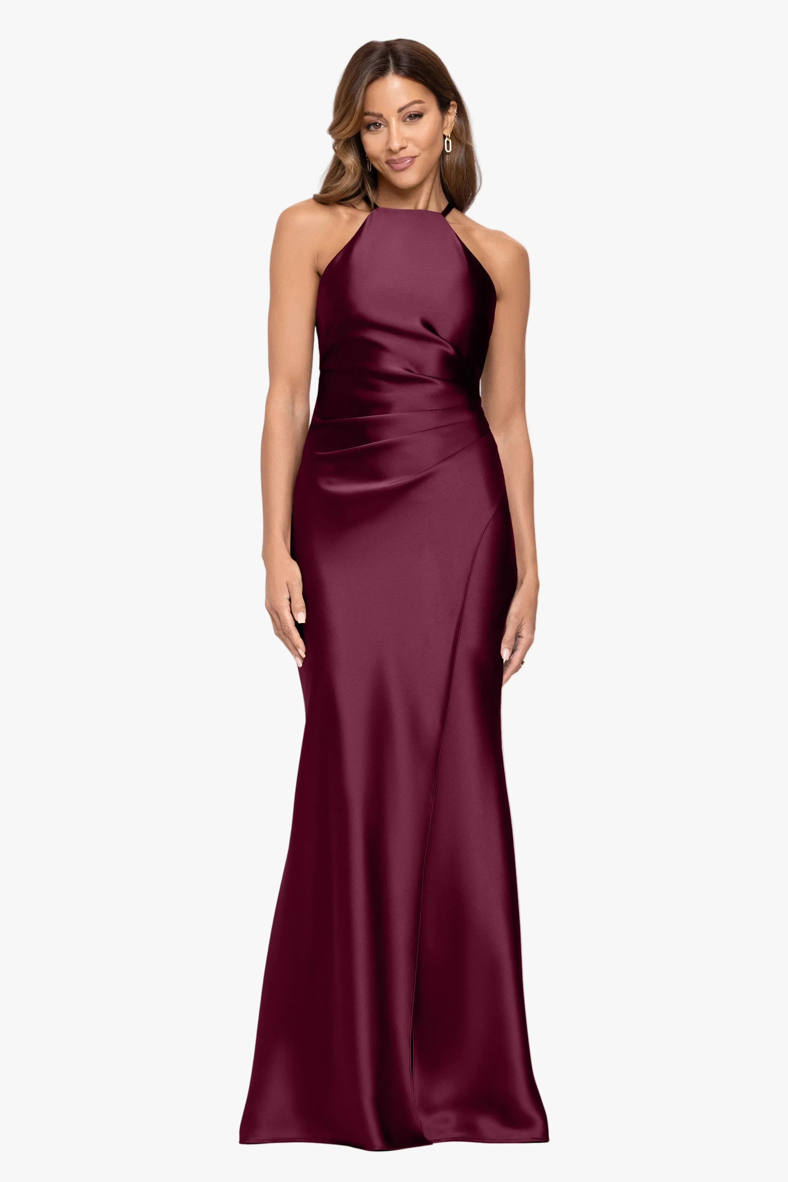 "Iliana" Satin Tie Neck Rouch Back Dress sold by Xscape