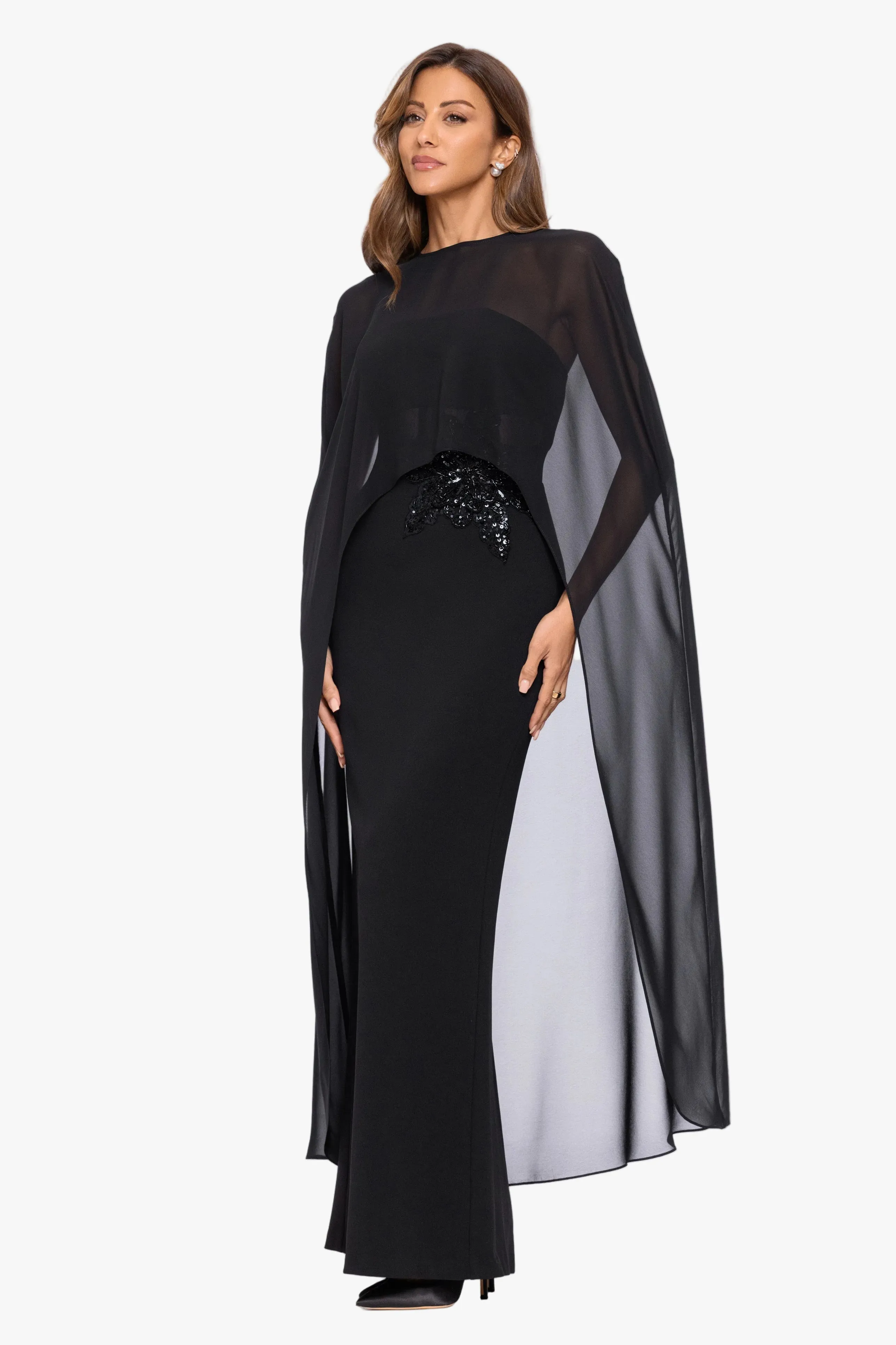 "Lee" Souffle Chiffon Long Cape sold by Xscape product image thumbnail 4