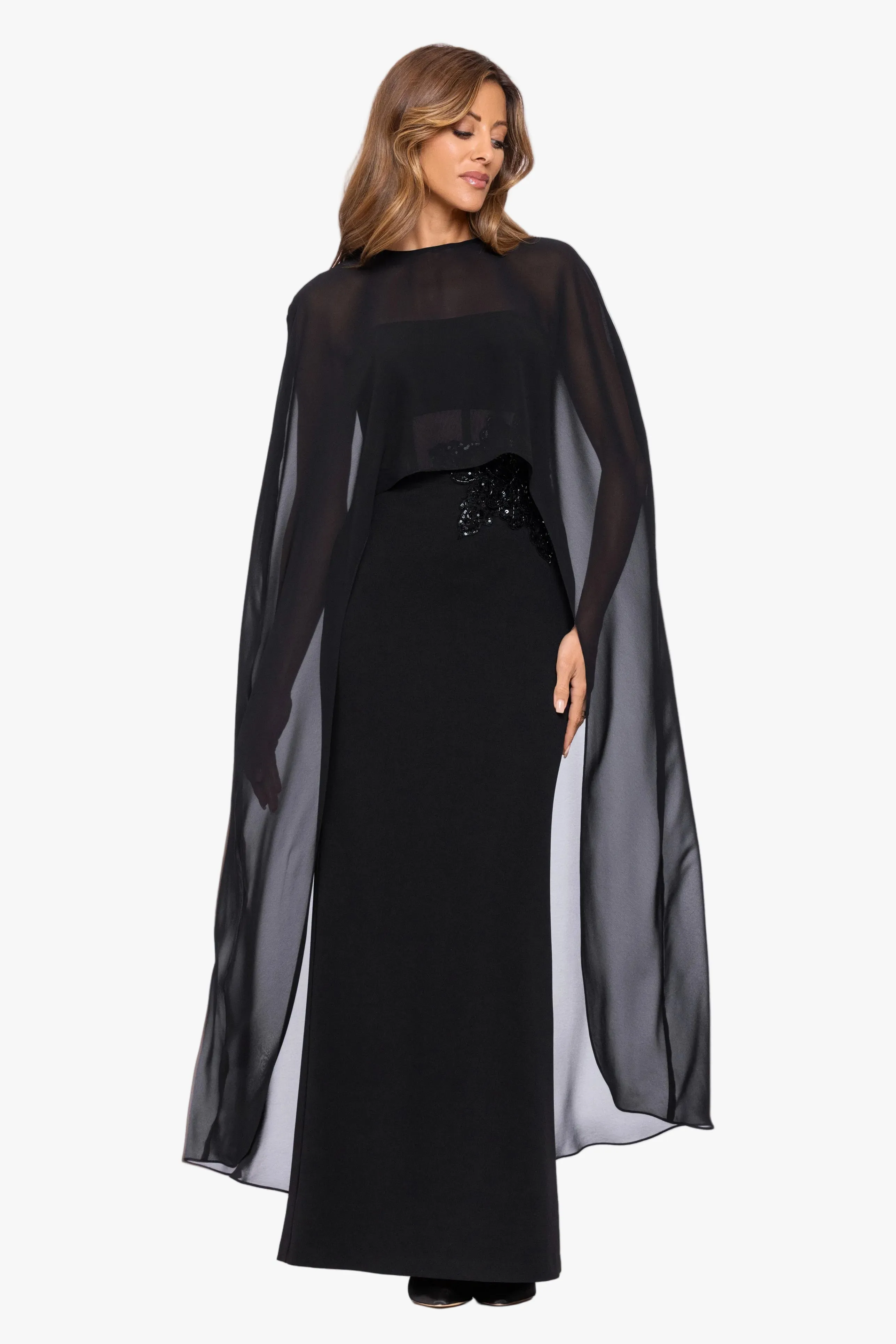 "Lee" Souffle Chiffon Long Cape sold by Xscape product image thumbnail 2