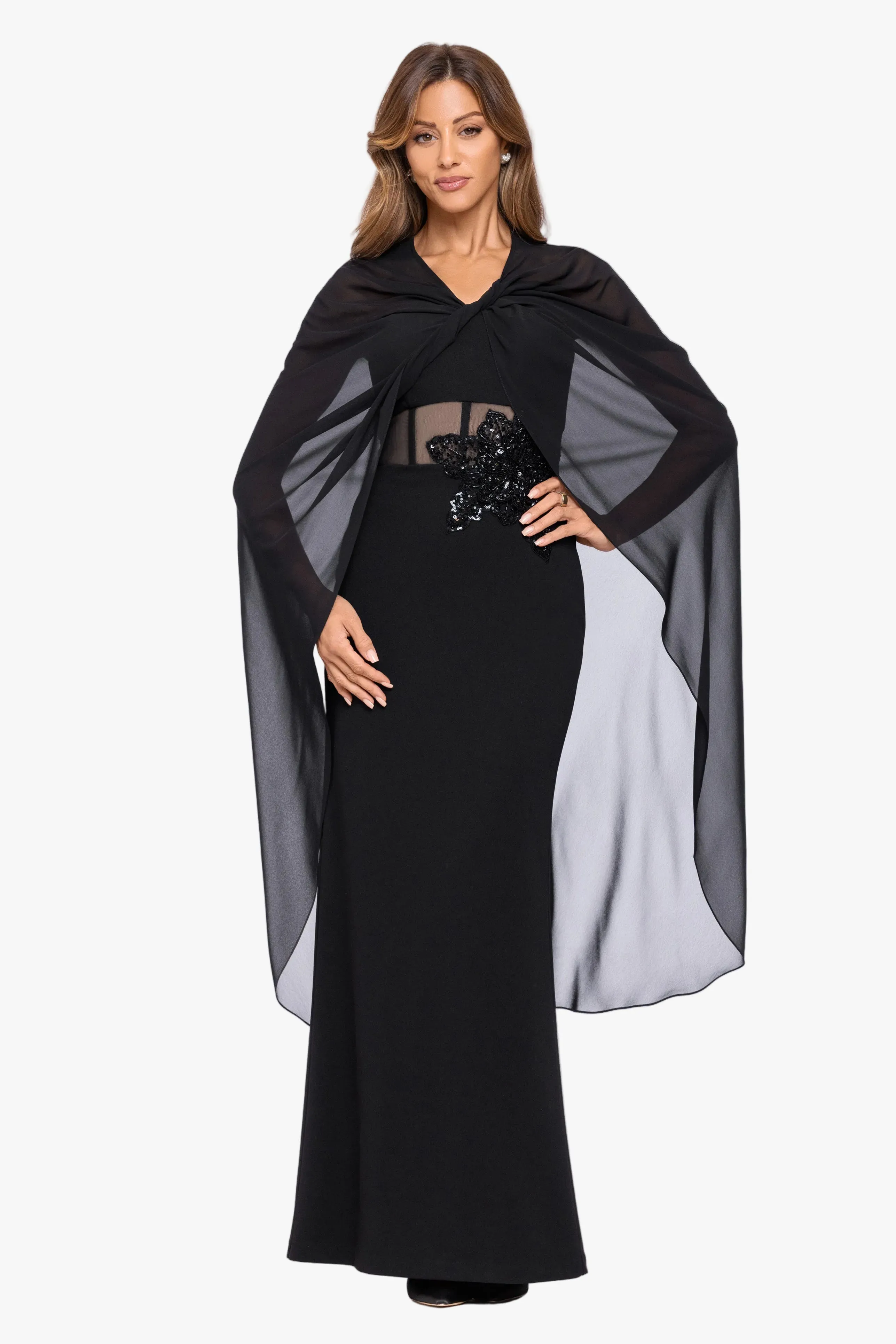 "Rose" Chiffon Twist Knot Long Cape sold by Xscape product image thumbnail 2