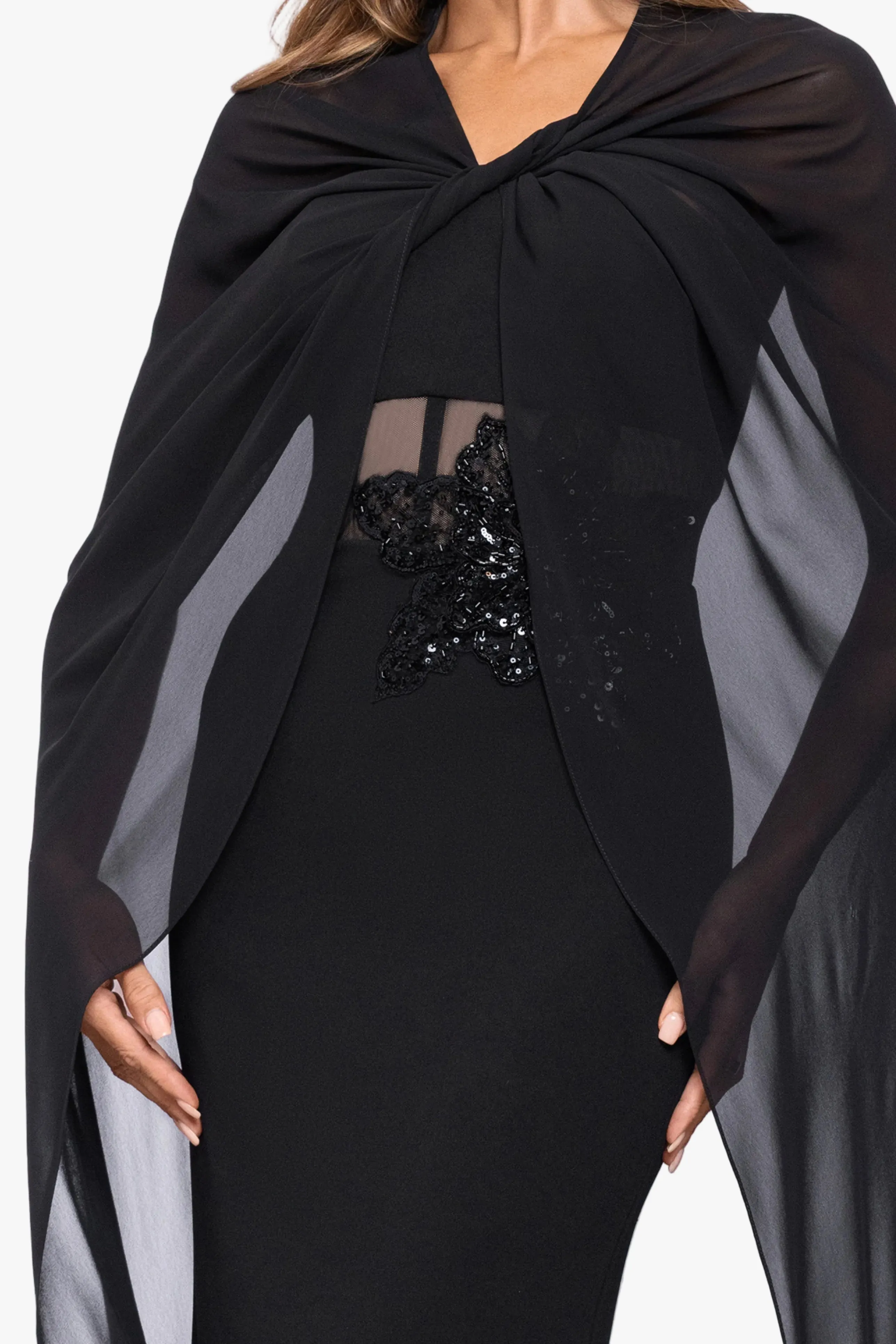 "Rose" Chiffon Twist Knot Long Cape sold by Xscape product image thumbnail 3