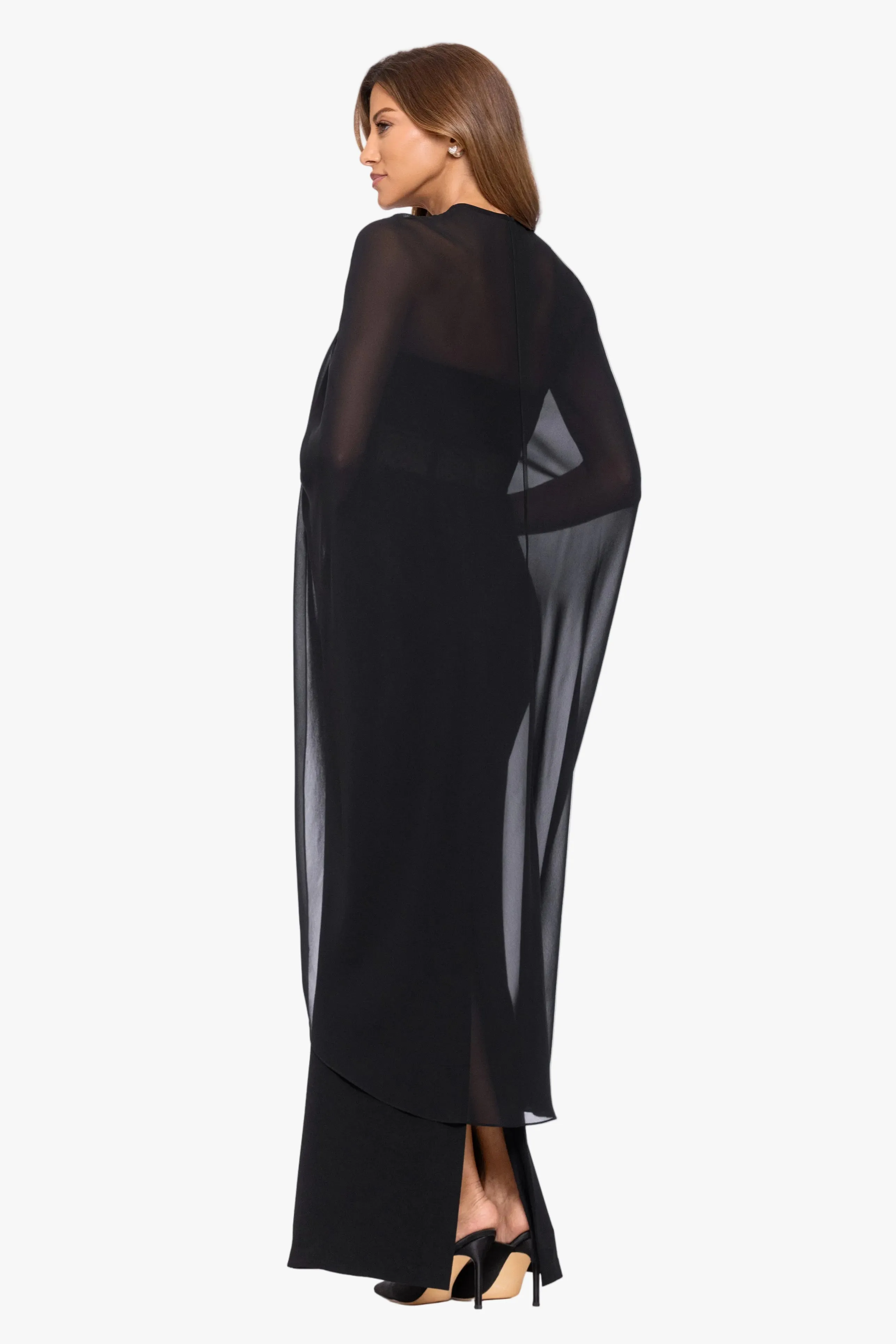 "Rose" Chiffon Twist Knot Long Cape sold by Xscape product image thumbnail 4