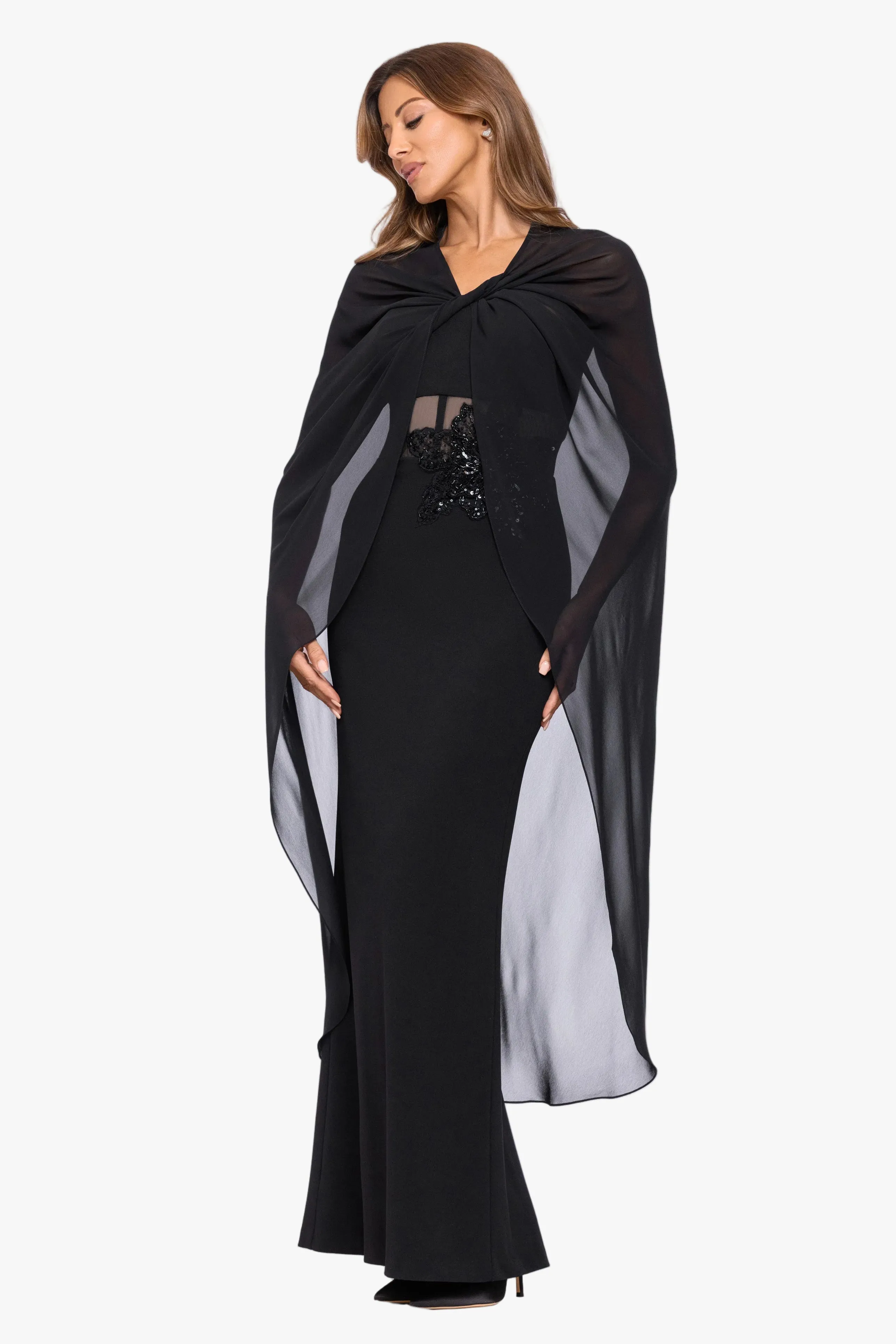 "Rose" Chiffon Twist Knot Long Cape sold by Xscape product image thumbnail 5