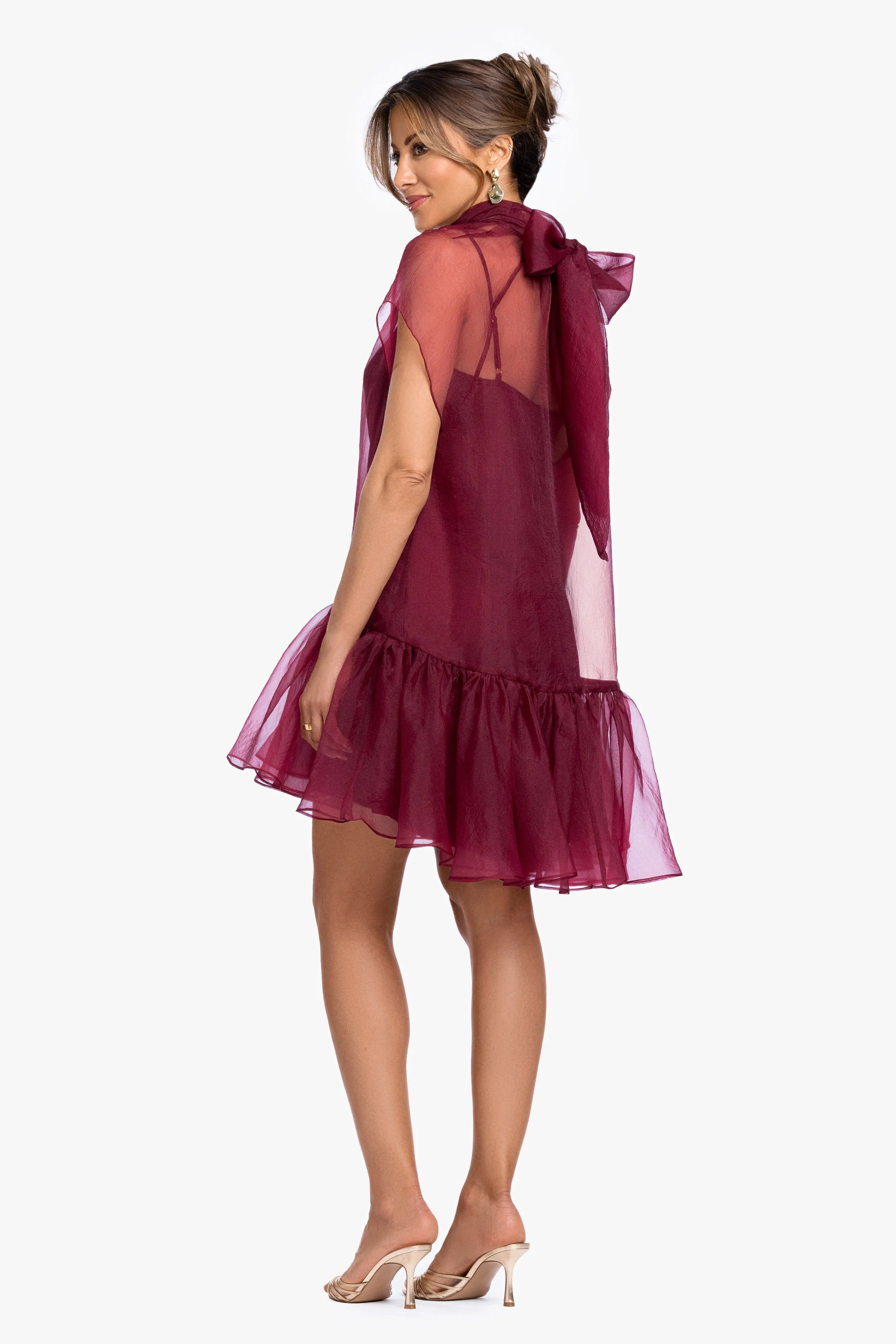 "Shauna" Organza Shift Mock Neck Short Dress sold by Xscape product image thumbnail 3