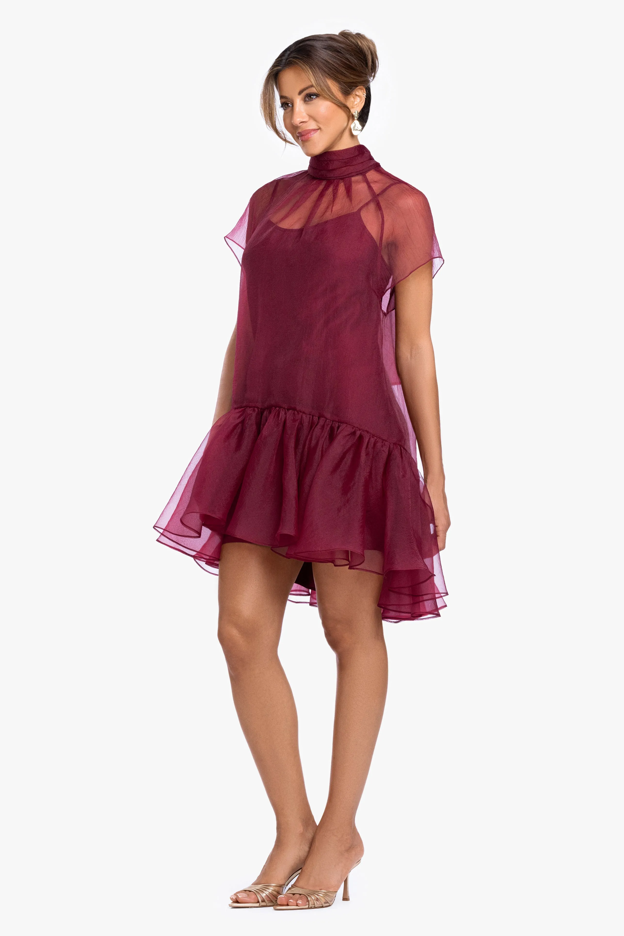 "Shauna" Organza Shift Mock Neck Short Dress sold by Xscape product image thumbnail 4
