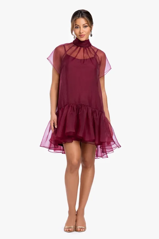 "Shauna" Organza Shift Mock Neck Short Dress made by Xscape