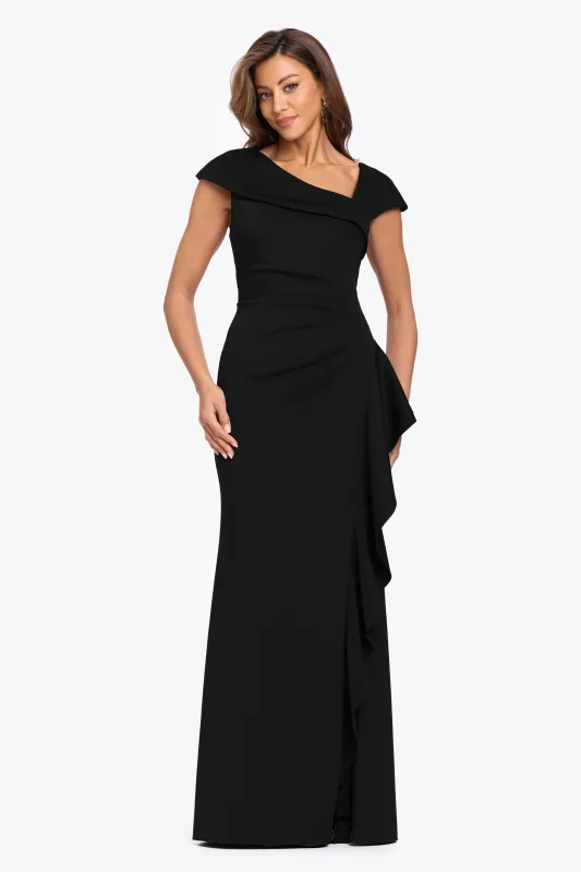 Petite "Rory" Techno Scuba Asymmetrical Side Ruffle Dress made by Xscape