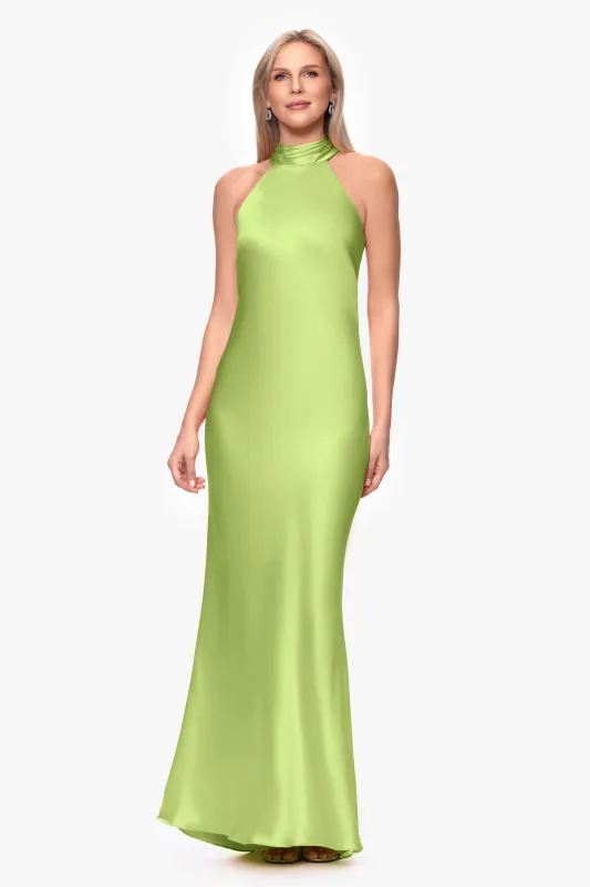 "Ruth" Satin High Tie Neck Backless Dress made by Xscape