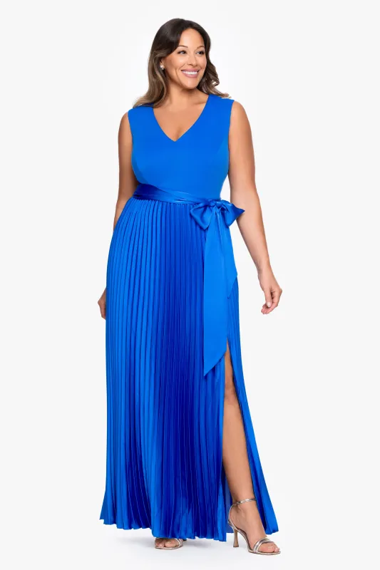 Plus "Cypress" Techno Scuba & Satin Pleated Tie Skirt Dress made by Xscape